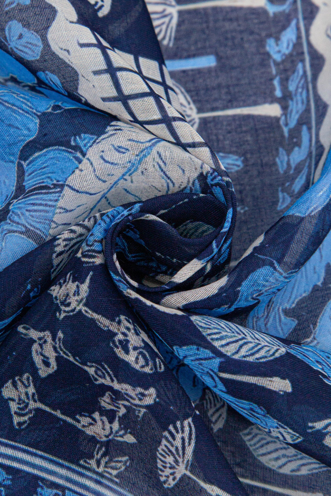 Tile Print Lightweight Scarf in Navy Blue