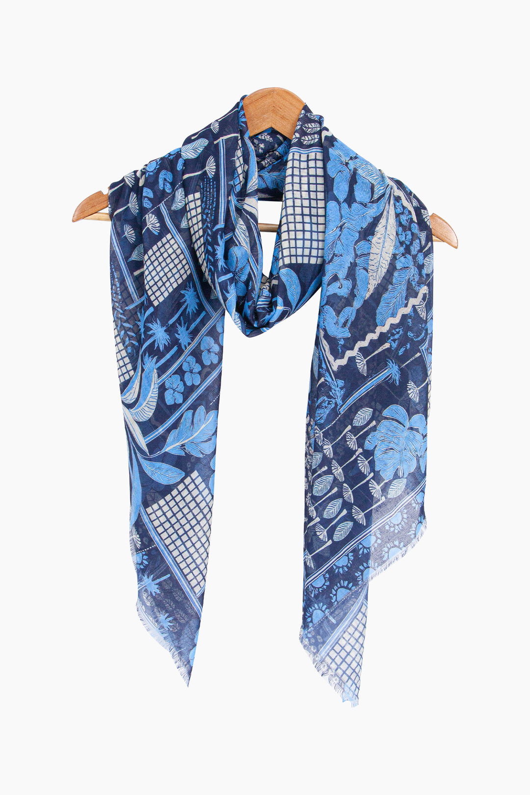 Tile Print Lightweight Scarf in Navy Blue