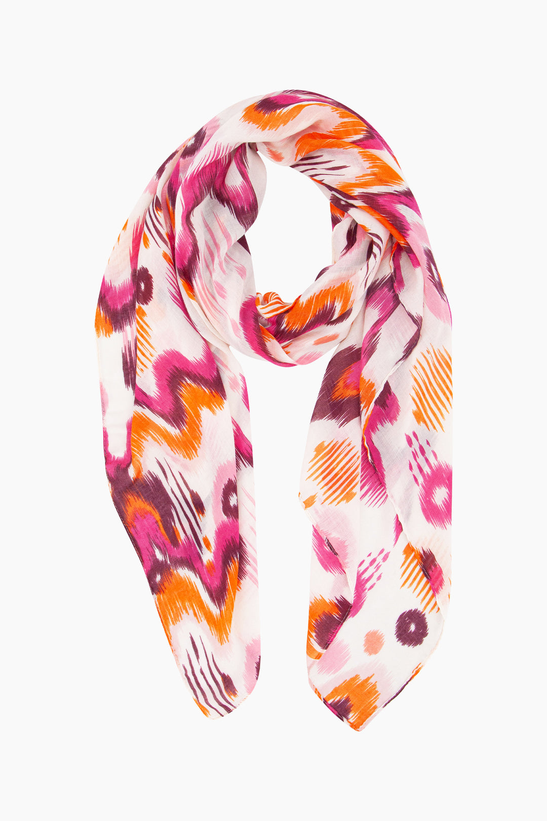 Ikat-Print-Lightweight-Scarf-in-Red-Front