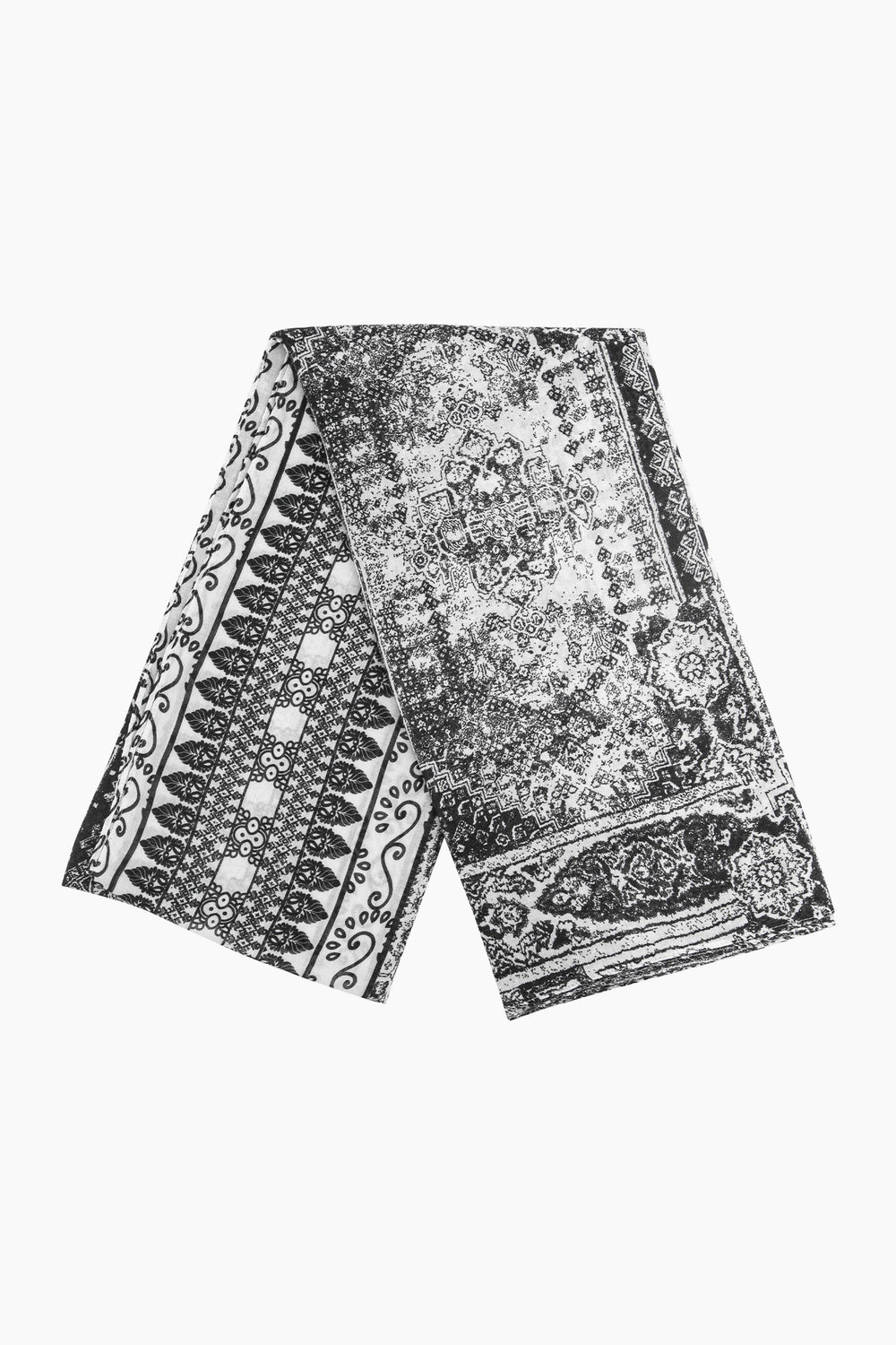 Mediterranean-Tile-Print-Lightweight-Scarf-in-Black-Folded