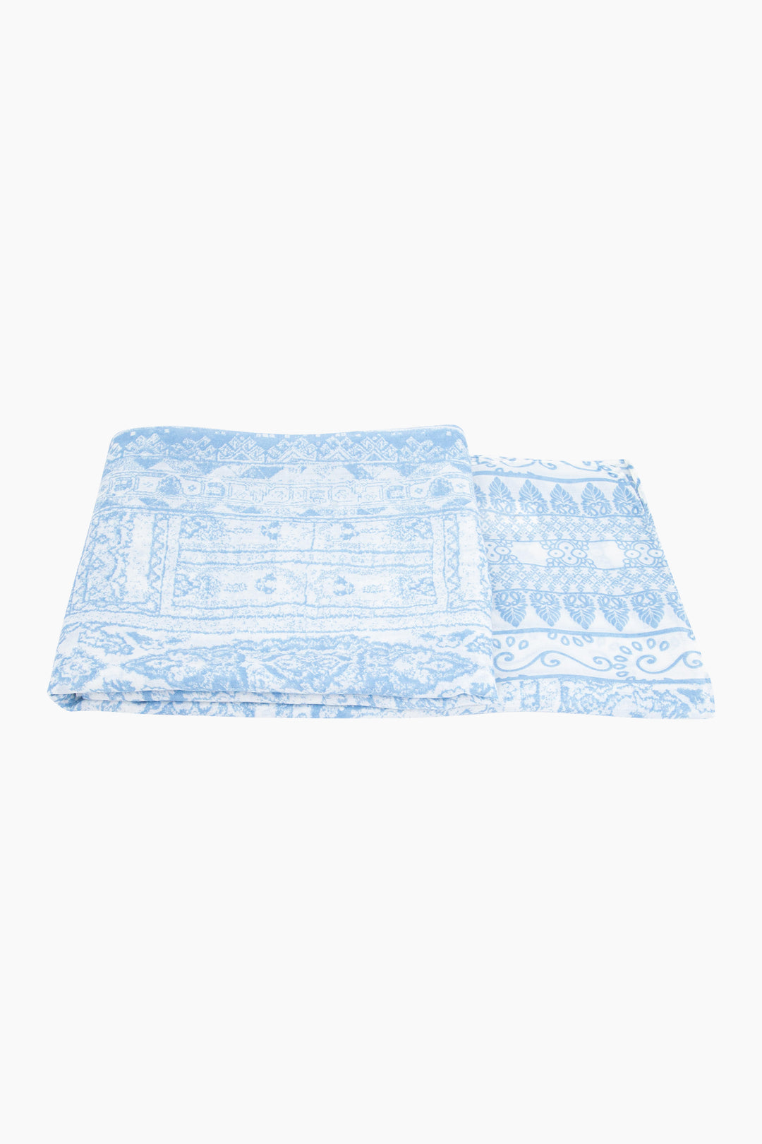 Mediterranean-Tile-Print-Lightweight-Scarf-in-Blue-Folded-Flat