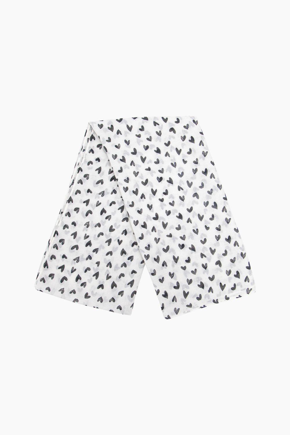 Heart-Print-Lightweight-Scarf-in-Cream/Black-Folded