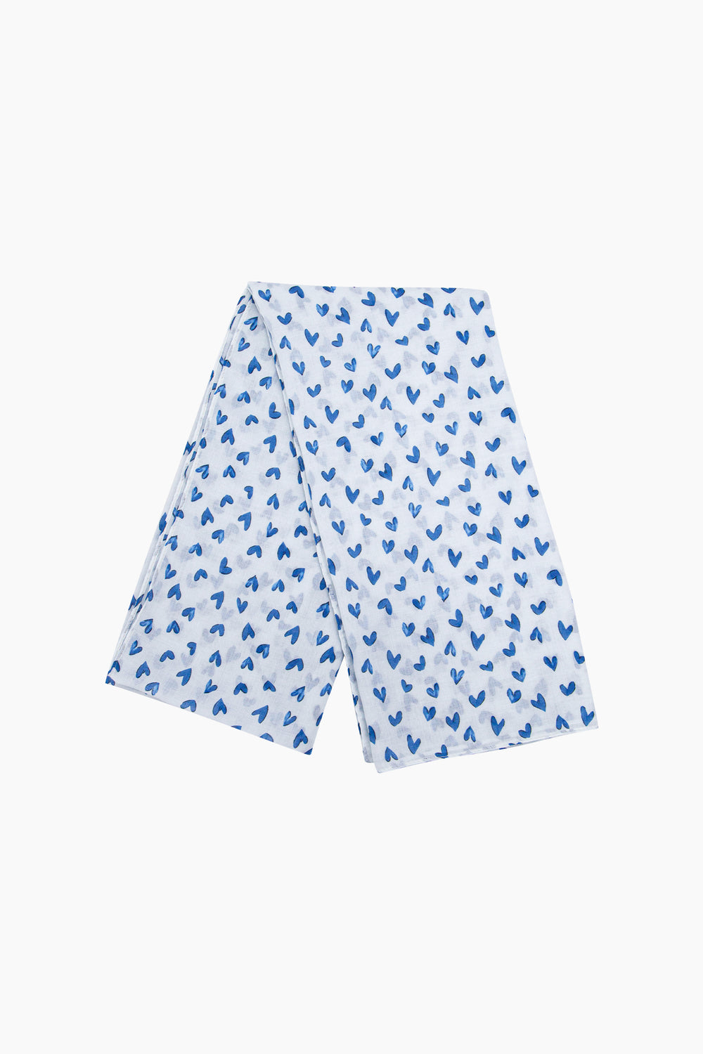 Heart-Print-Lightweight-Scarf-in-White/Blue-Folded