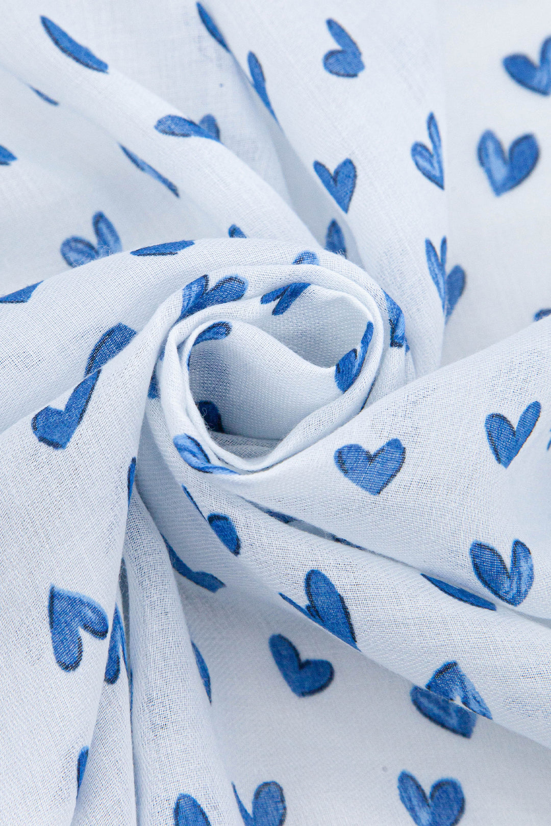 Heart-Print-Lightweight-Scarf-in-White/Blue-Closeup