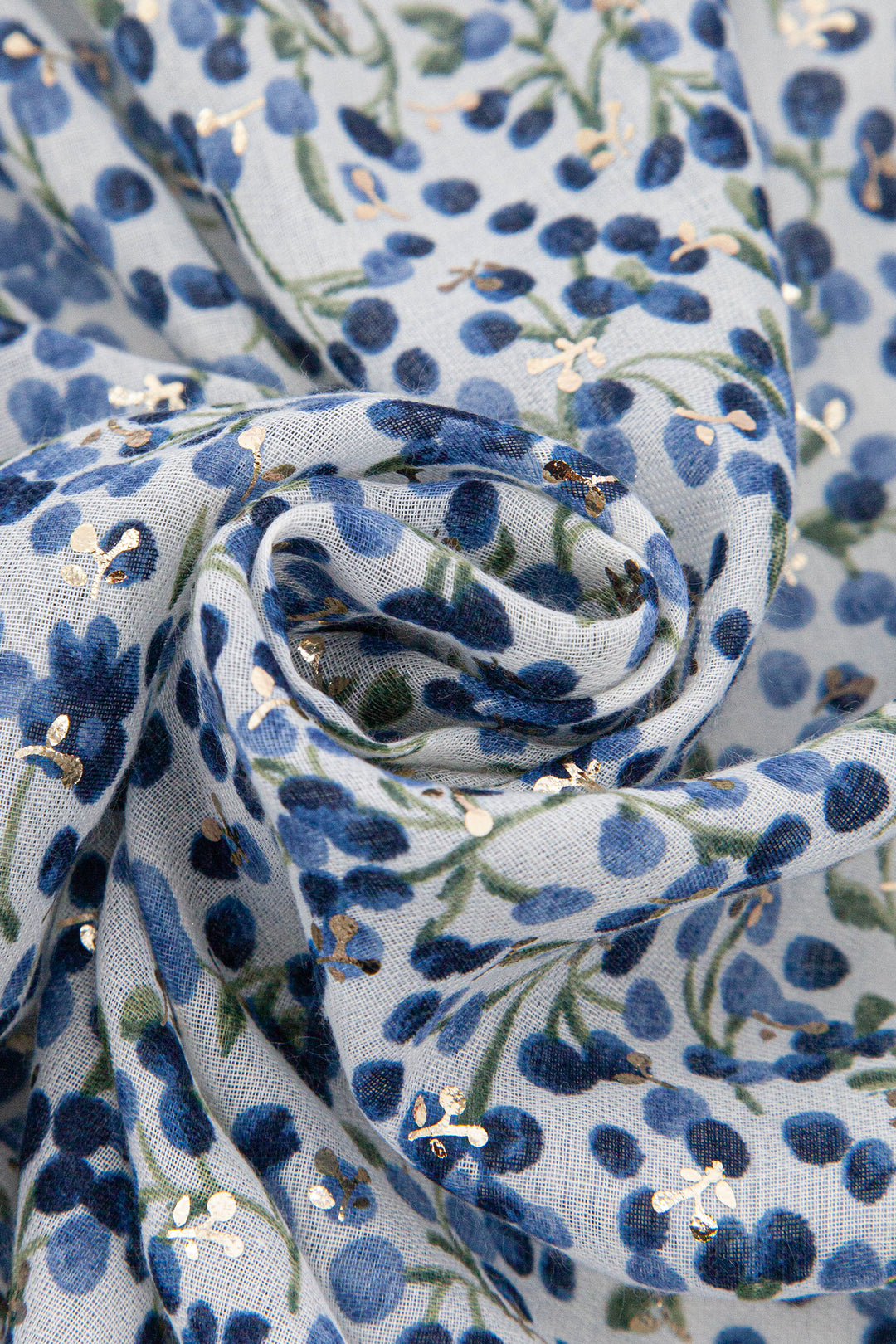 Ditsy-Floral-Print-Lightweight-Scarf-in-Navy-Blue-Closeup