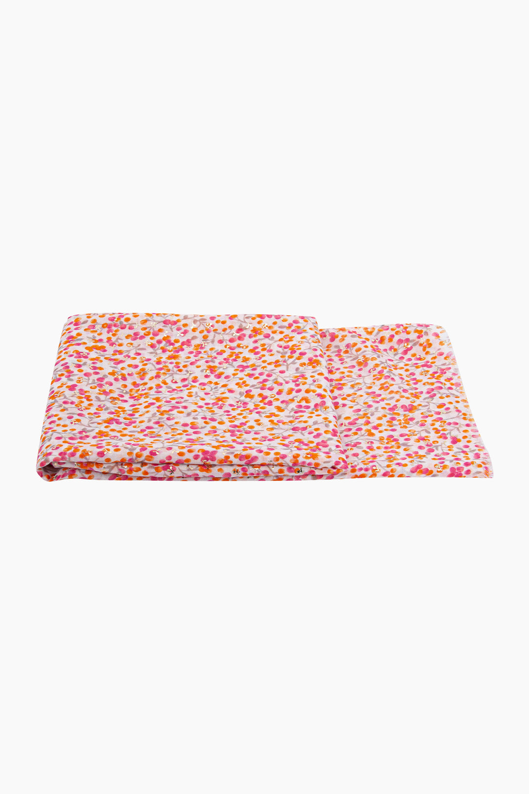 Ditsy-Floral-Print-Lightweight-Scarf-in-Orange-Folded-Flat