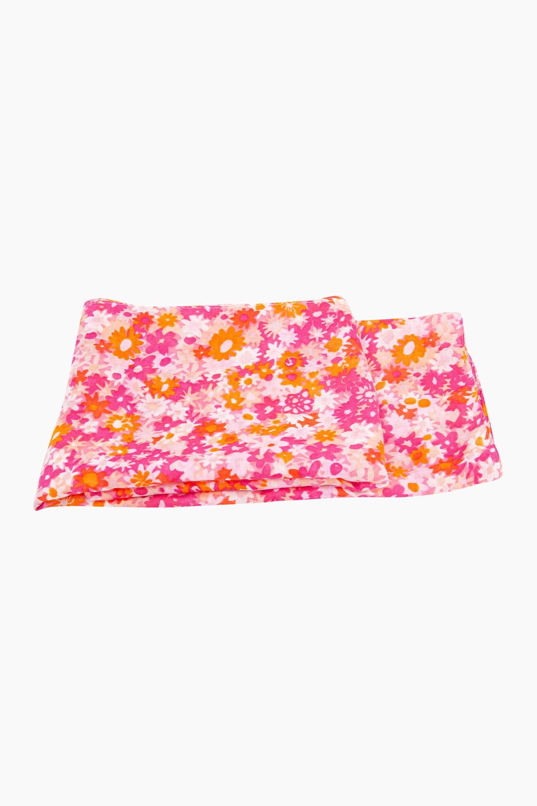 Clustered-Floral-Print-Lightweight-Scarf-in-Fuchsia/Orange-Folded-Flat