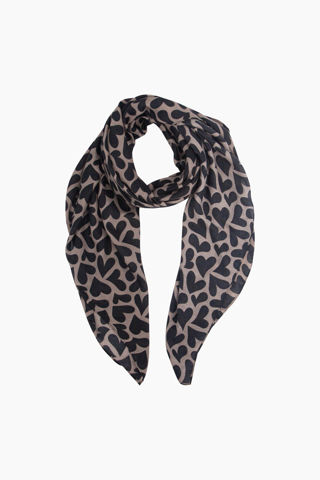 Heart Print Lightweight Scarf in Grey