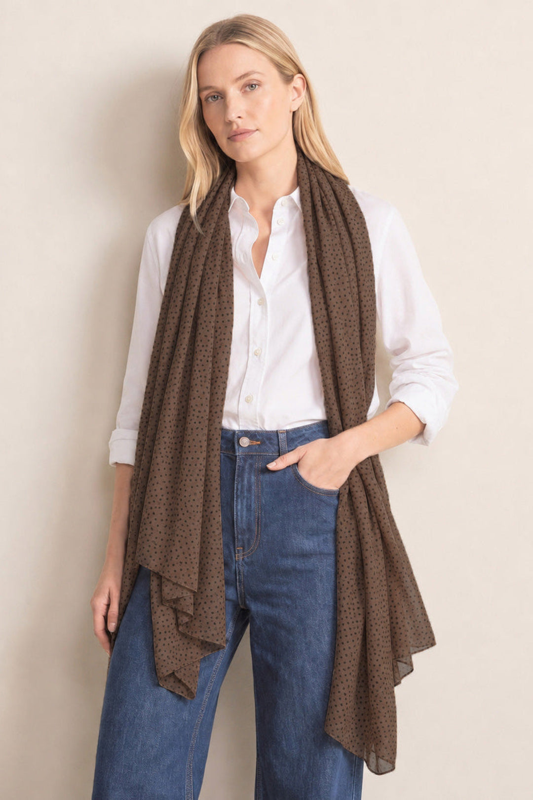 Multi-Spot-Lightweight-Scarf-in-Brown