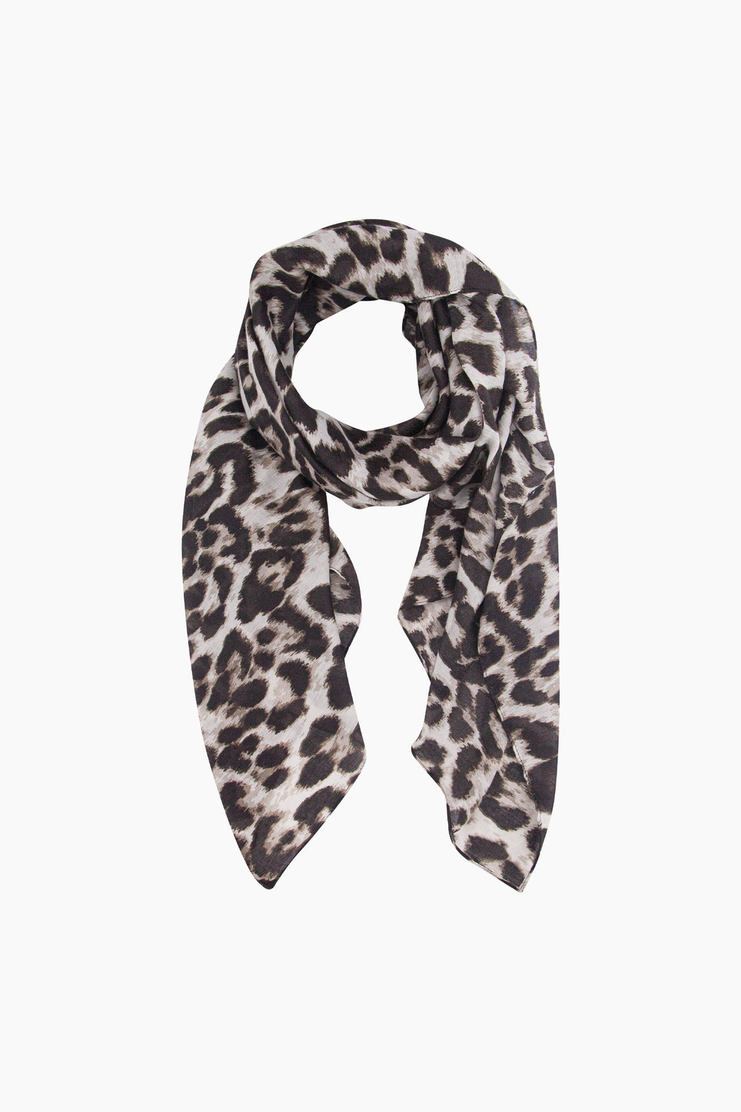 Large Leopard Print Lightweight Scarf in Grey