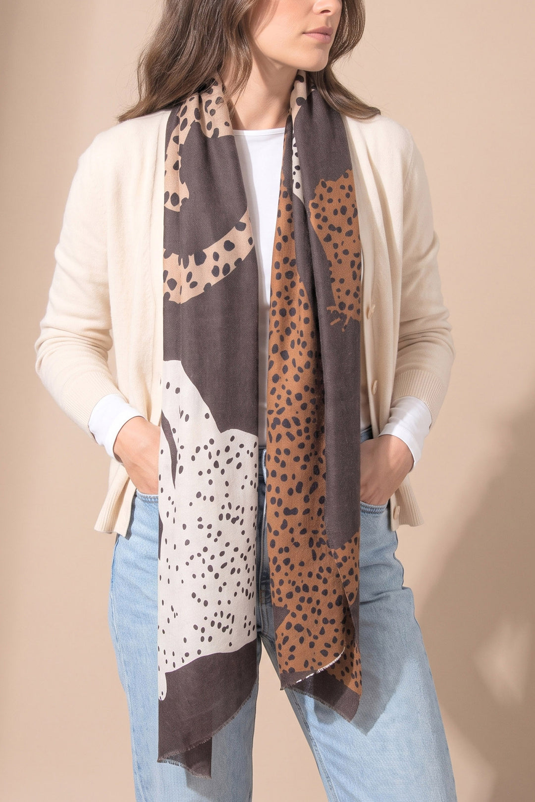 Animal-Spot-Lightweight-Scarf-in-Brown