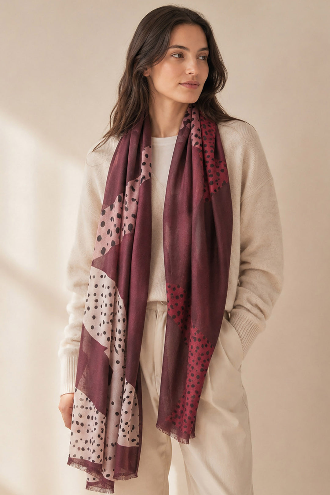Animal-Spot-Lightweight-Scarf-in-Berry