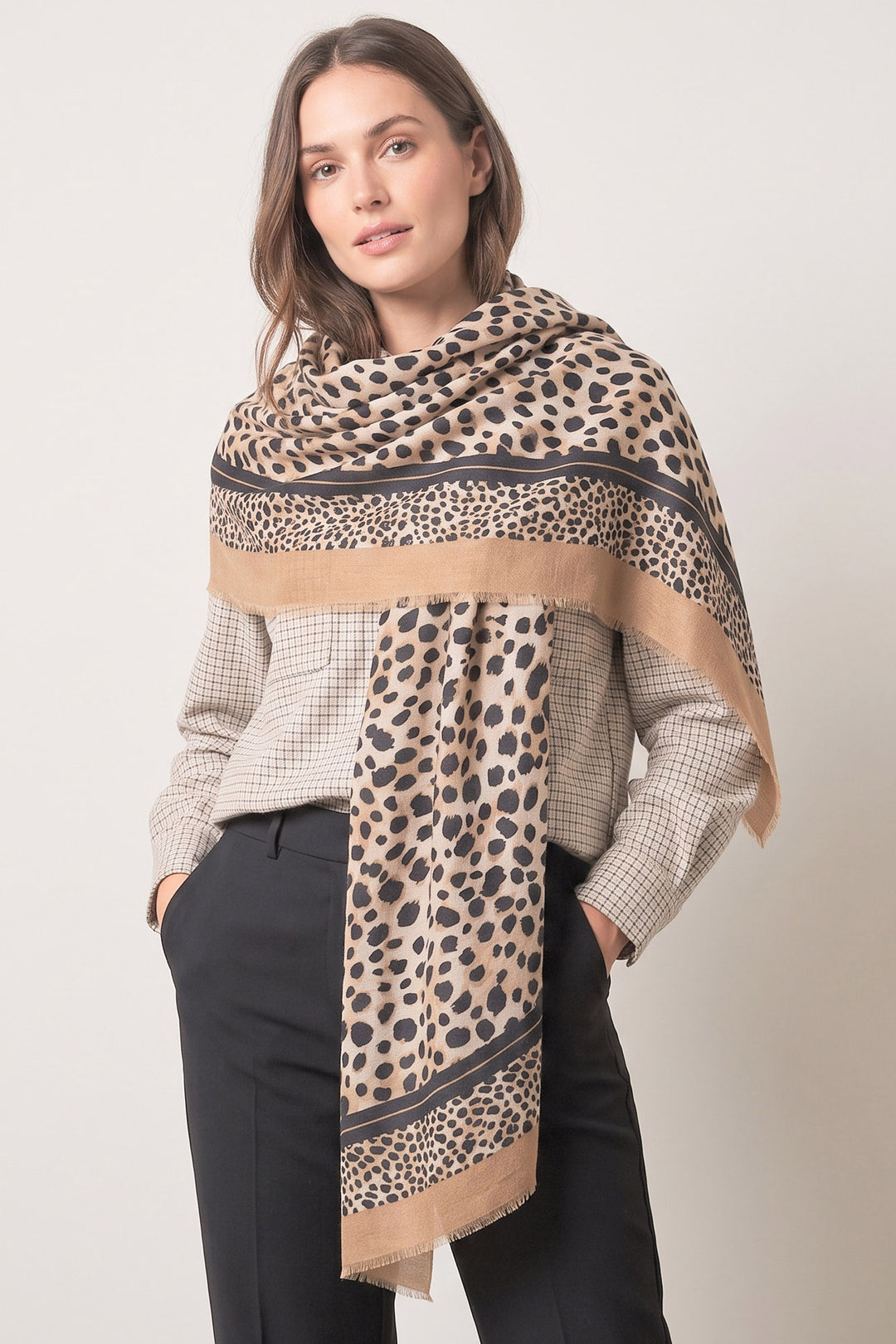 Animal-Spot-Lightweight-Scarf-in-Tan