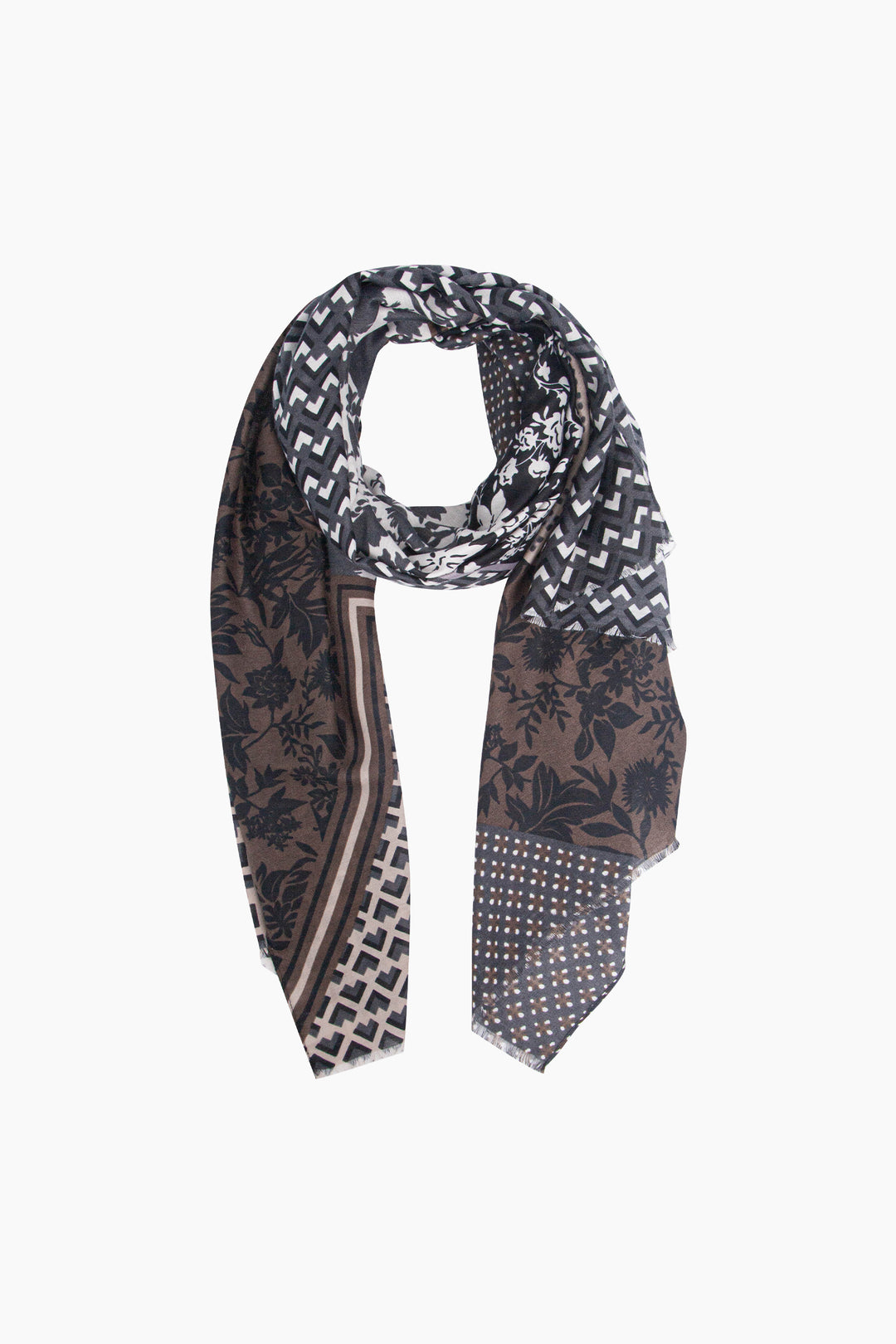 Floral Print Lightweight Scarf in Grey