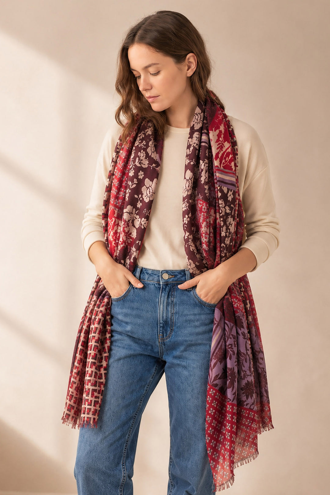 Floral-Print-Lightweight-Scarf-in-Red