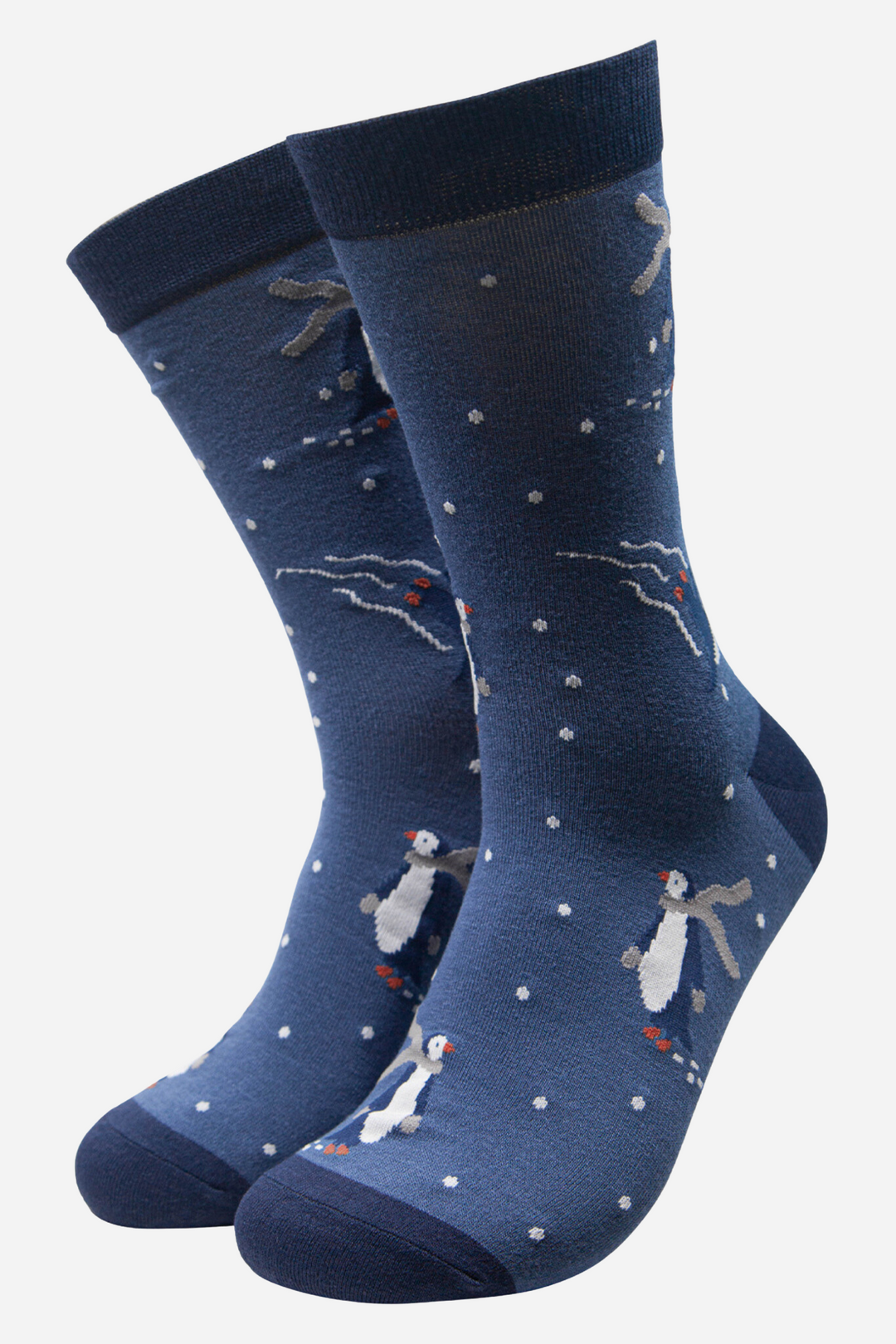 Blue Men's Skating Penguin Print Bamboo Socks