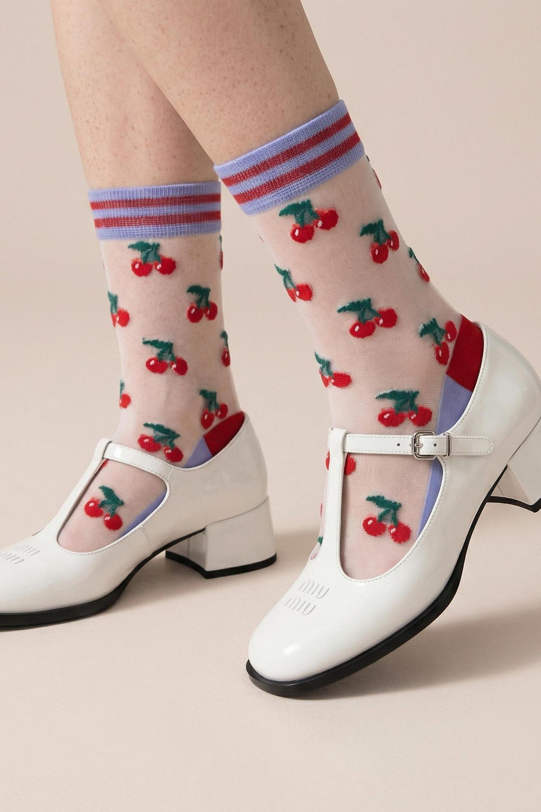 Cherry-Fruit-Combed-Cotton-Sheer-Pop-Socks