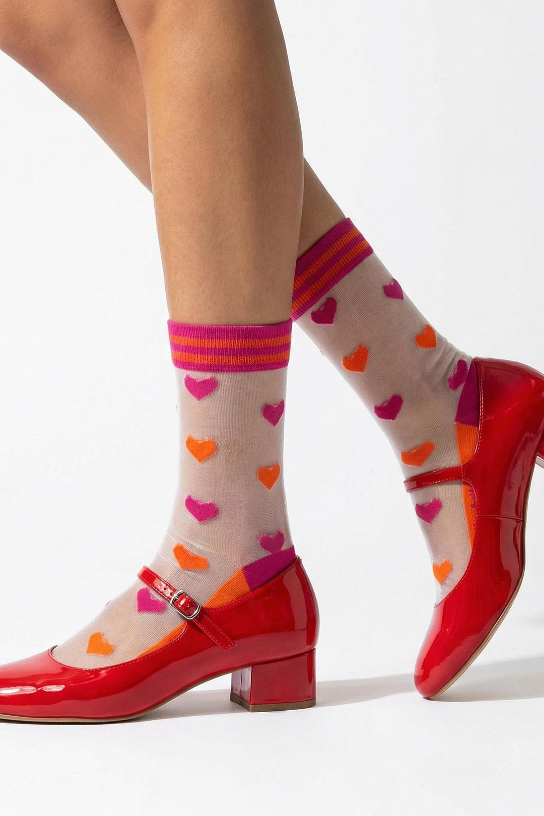 Love-Hearts-Combed-Cotton-Sheer-Pop-Socks-in-Orange/Pink