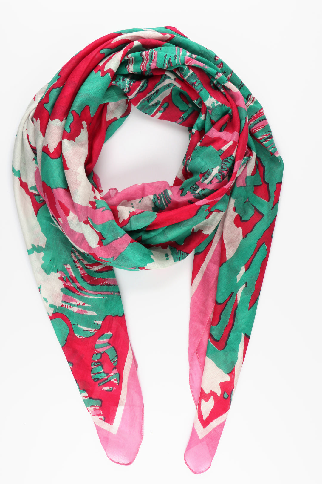 green and pink abstract lead and animal print cotton scarf