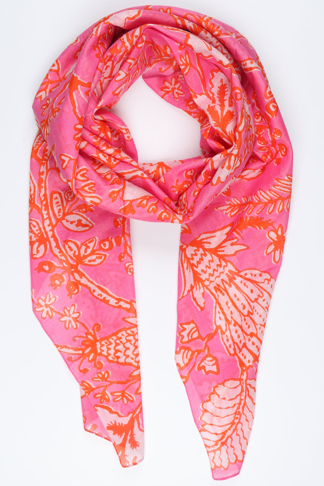 Delicate Floral Print Cotton Scarf in Hot Pink