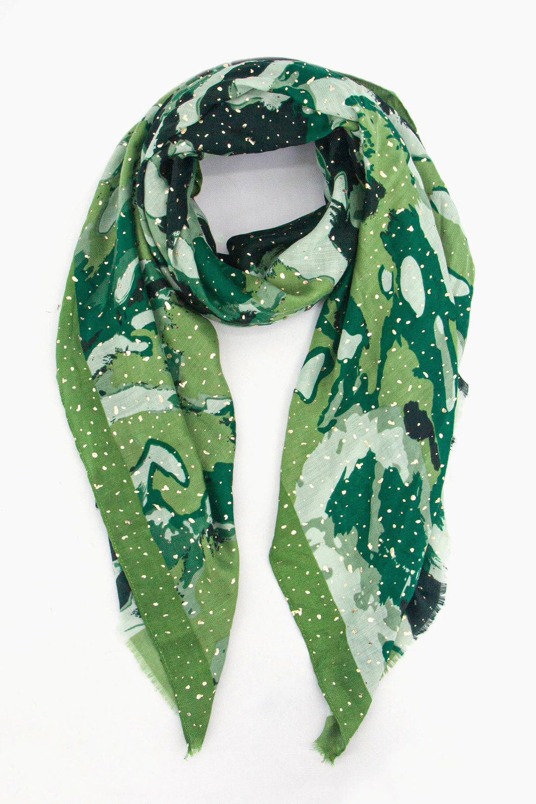 lightweight green wavy geometric scarf with gold foil accents