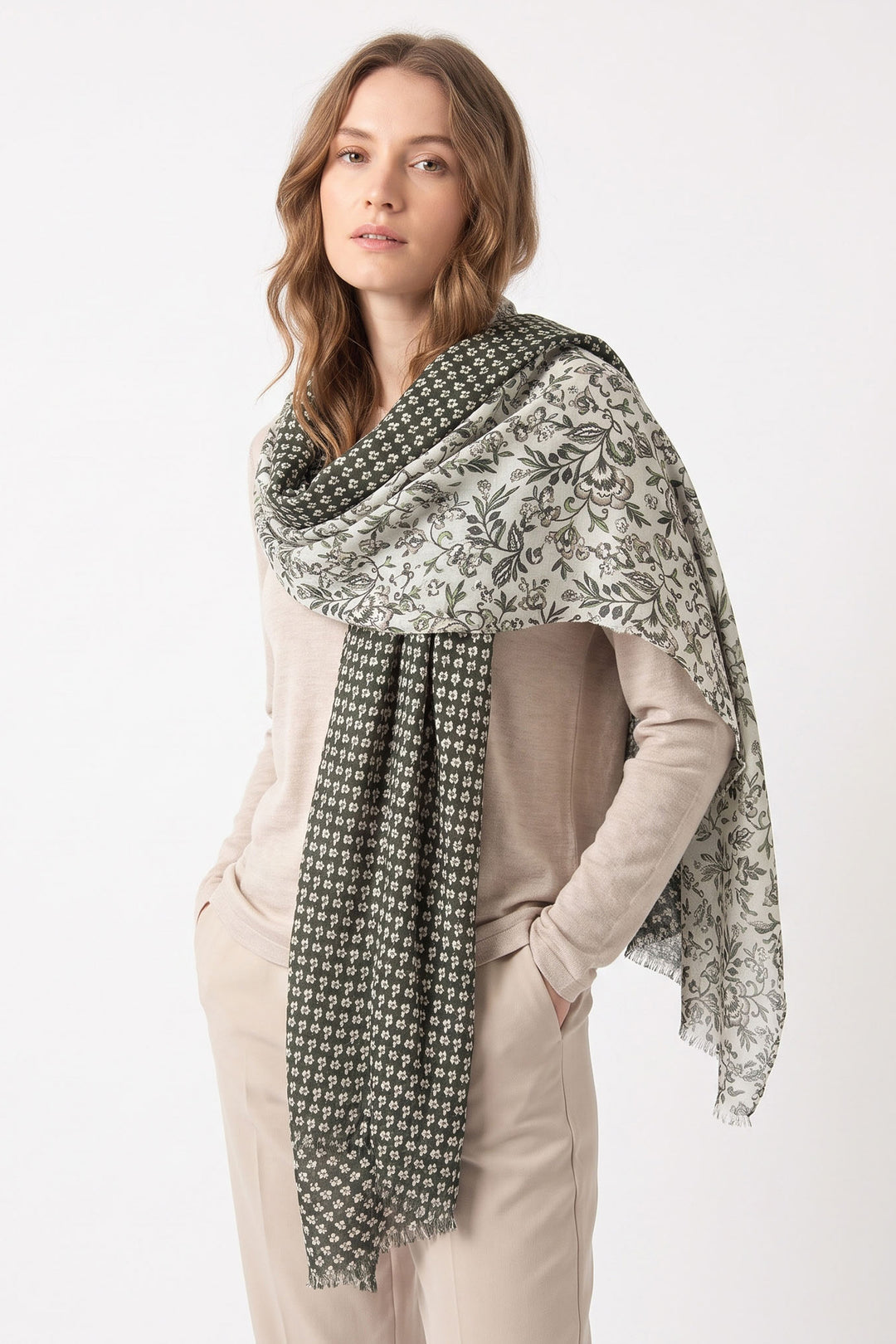 Flora-Lightweight-Scarf-Khaki-Indian-Floral