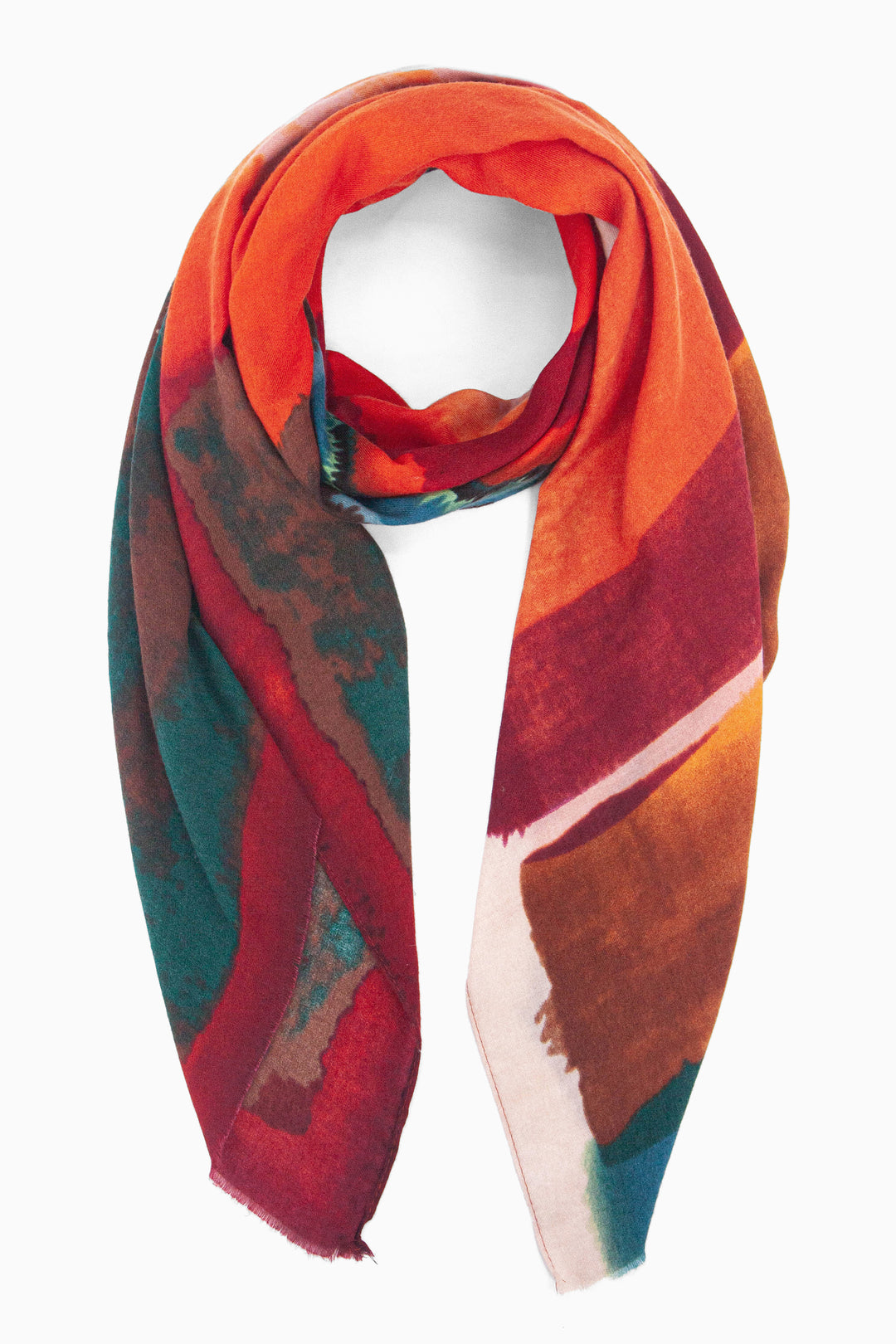 red, orange, green colourful watercolour pattern lightweight scarf