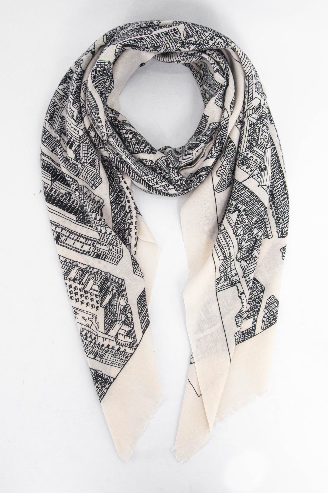 cream scarf with a contrasting black sketched architectural street map of paris