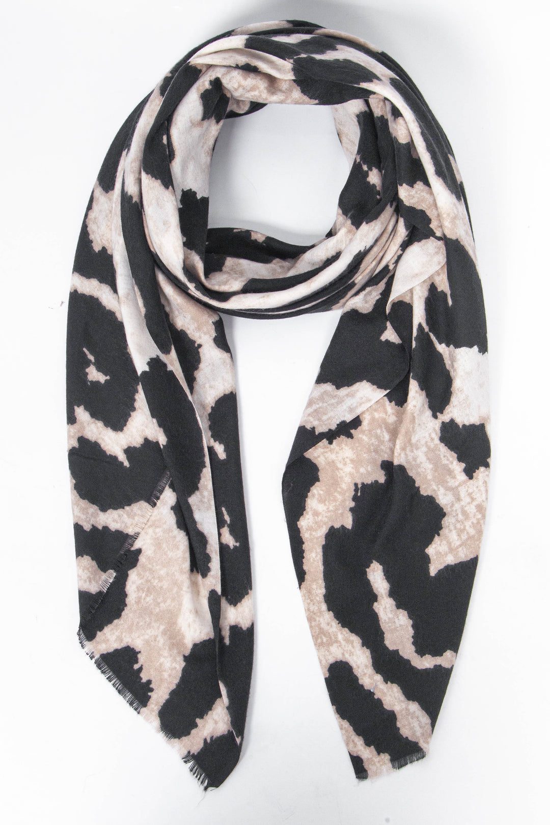 cream, beige and black large leopard print pattern lightweight scarf