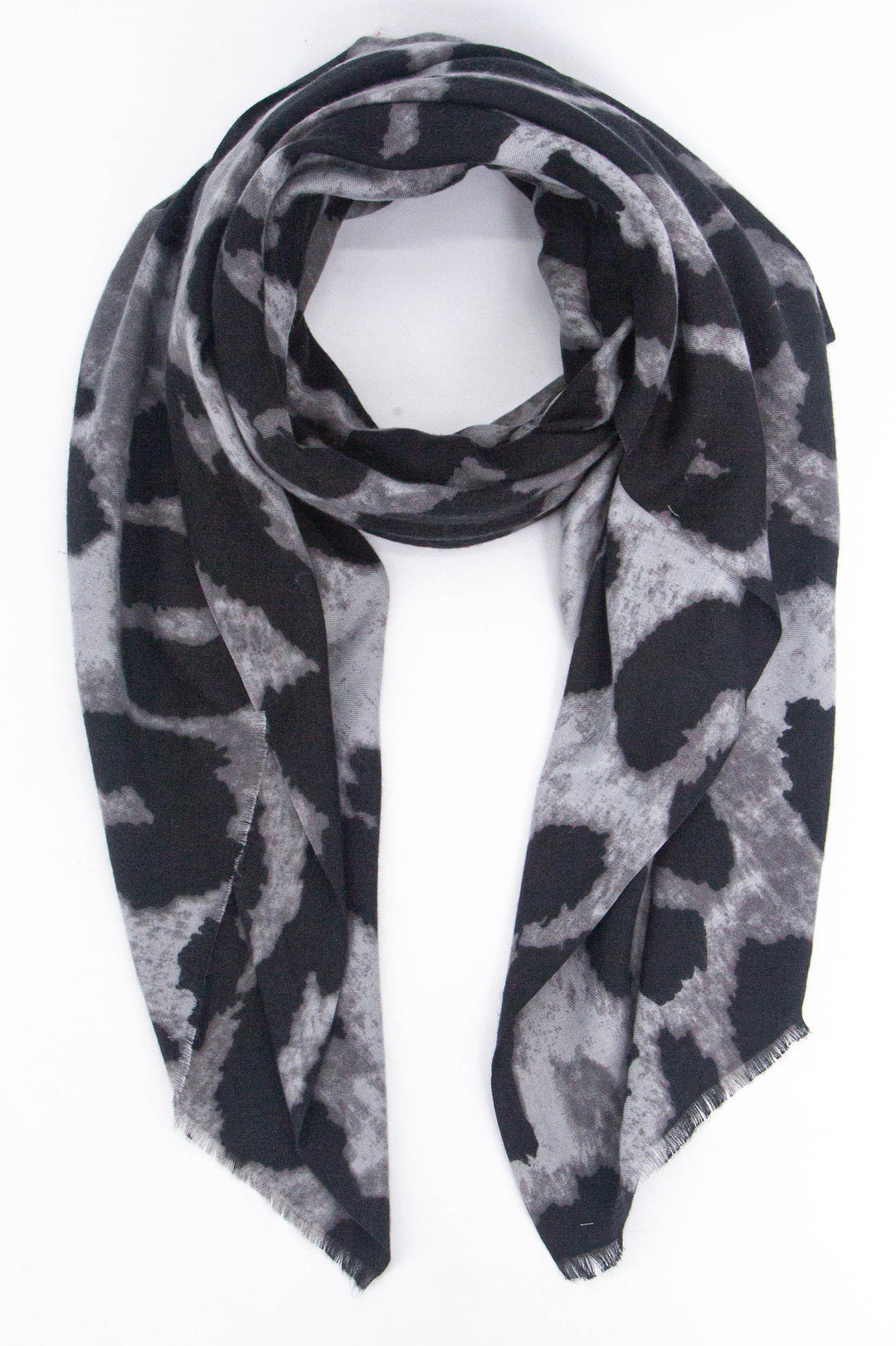 grey and black large leopard print pattern lightweight scarf