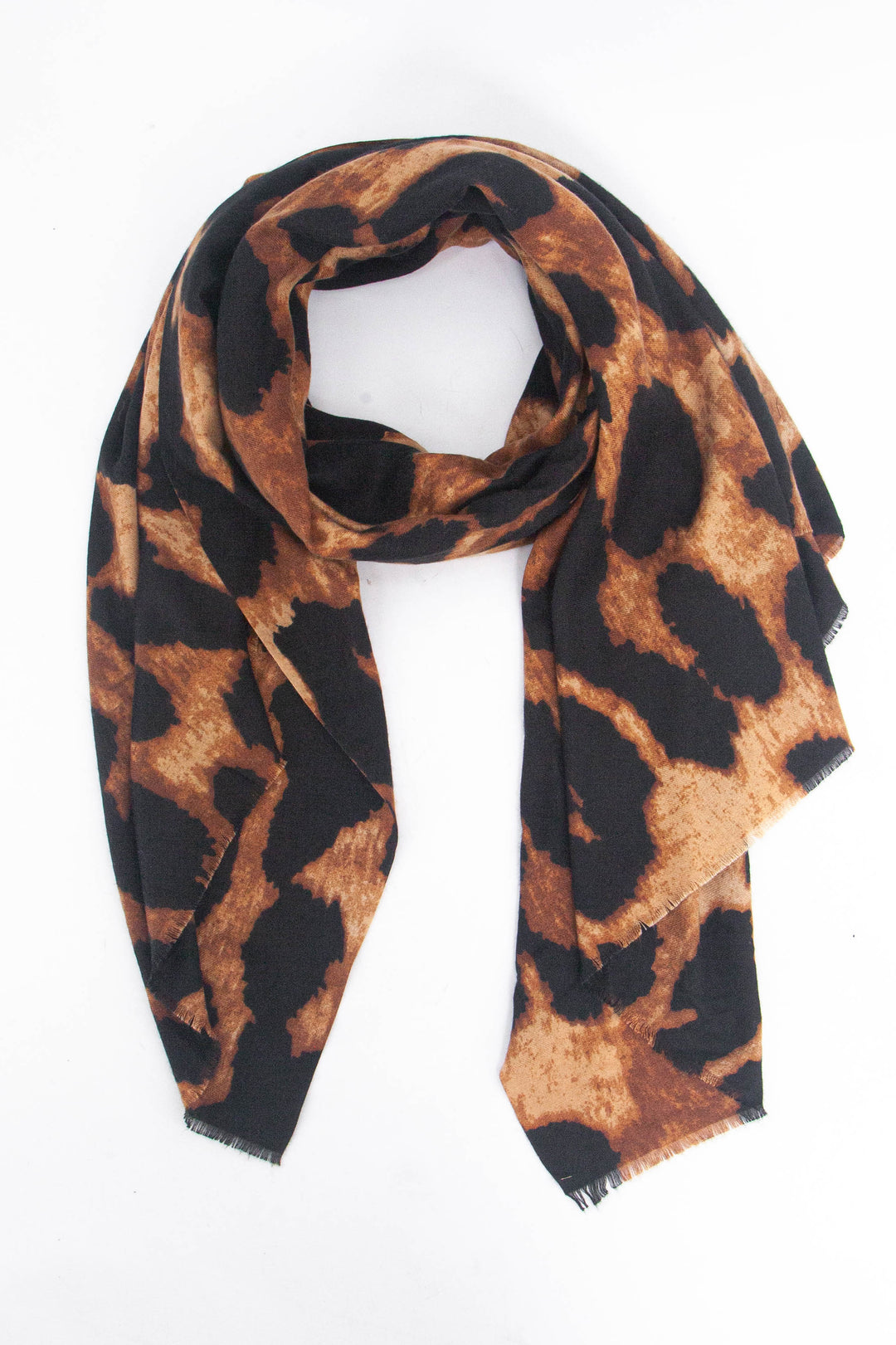 brown and black large leopard print pattern lightweight scarf