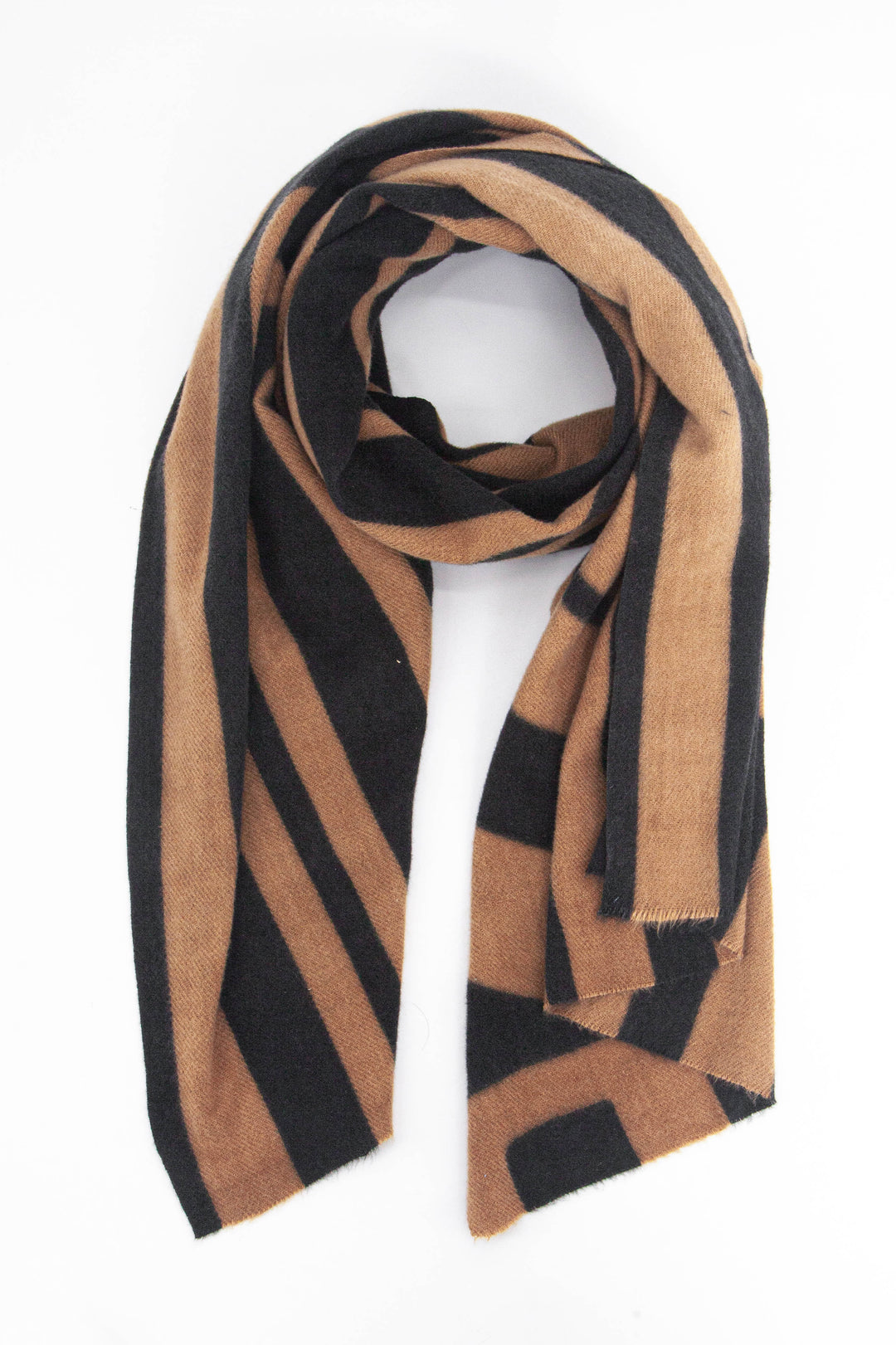 rust brown and black geometric stripe pattern midweight scarf