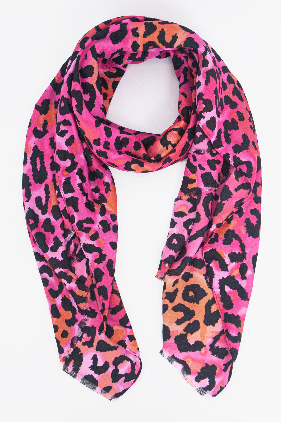 fuchsia pink and orange lightweight leopard print scarf 