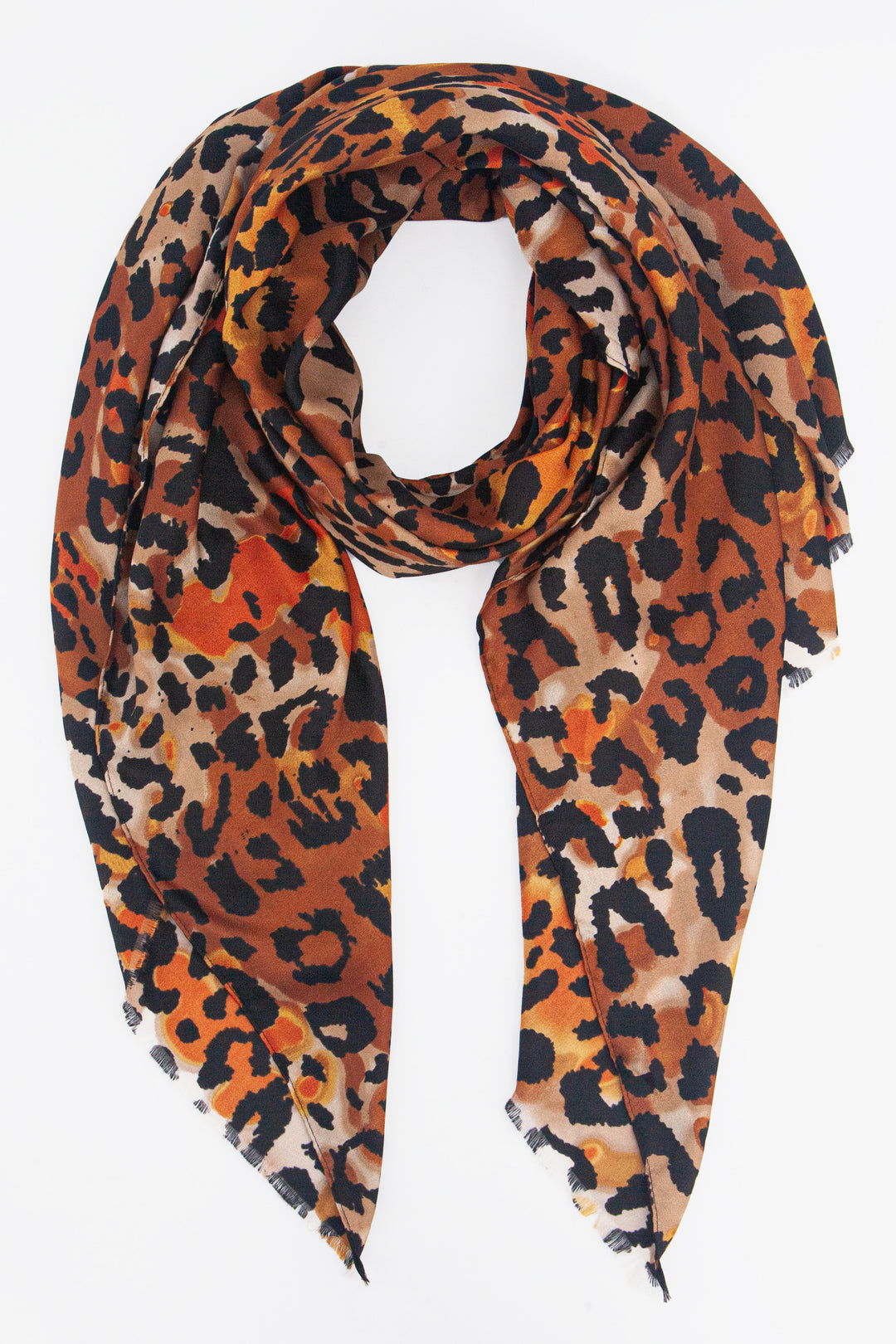 brown and orange lightweight leopard print scarf 