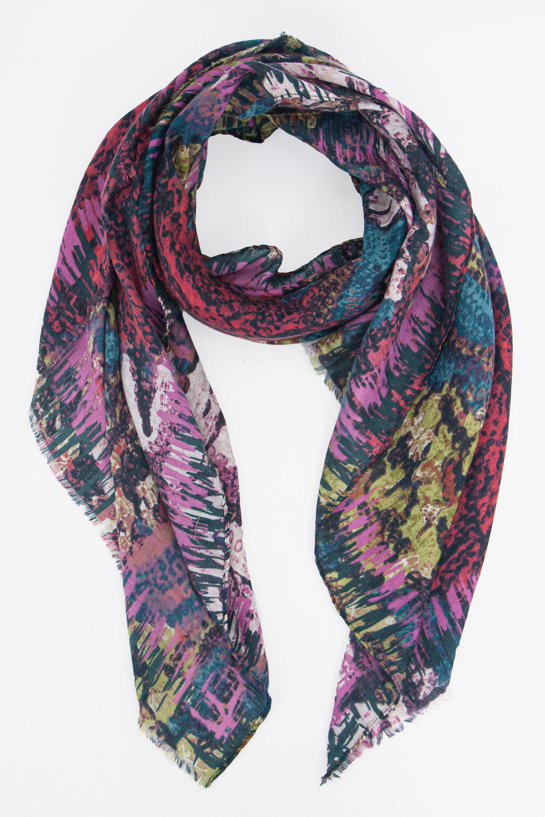 pink and mustard lightweight scarf with a bold painted floral print pattern