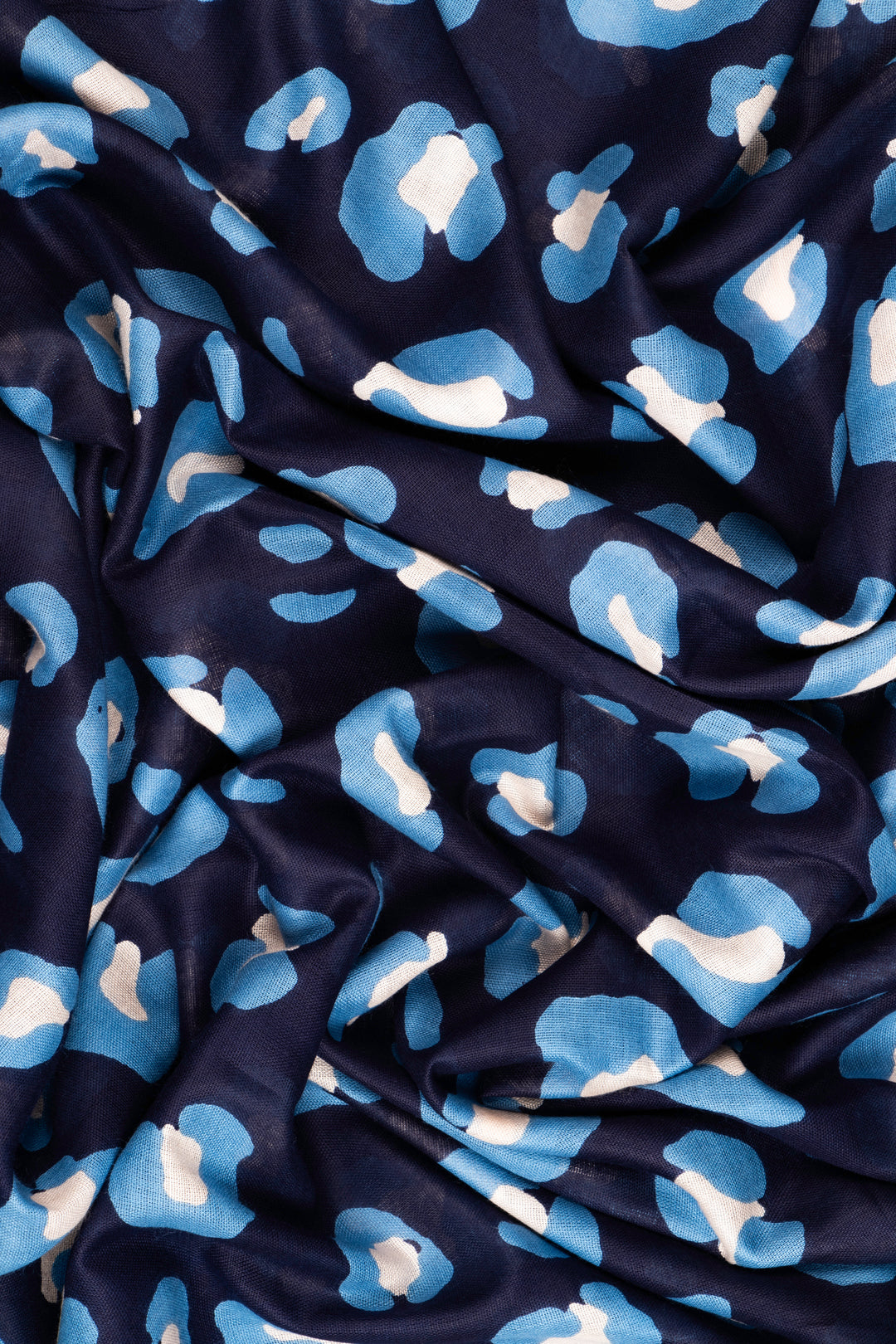 Bernie Lightweight Scarf - Navy Blue, Leopard Border