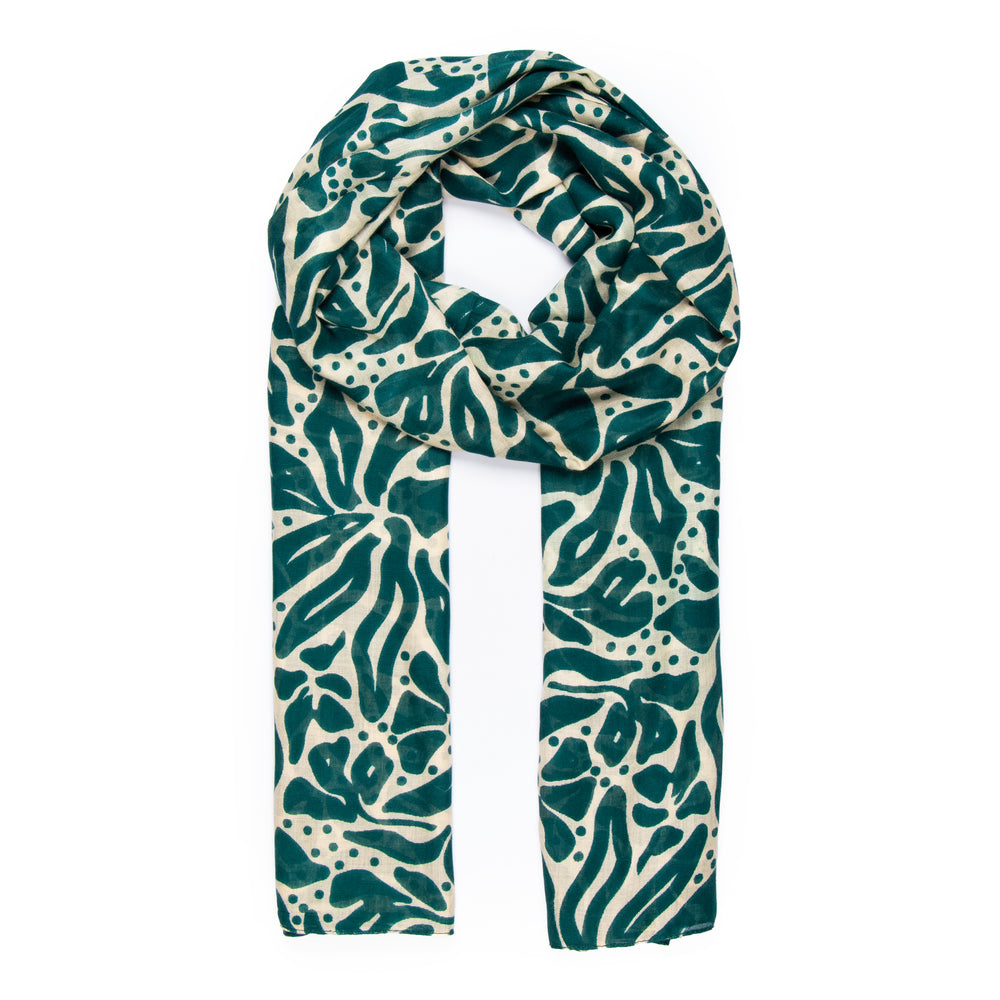 green and cream bold floral pattern lightweight scarf