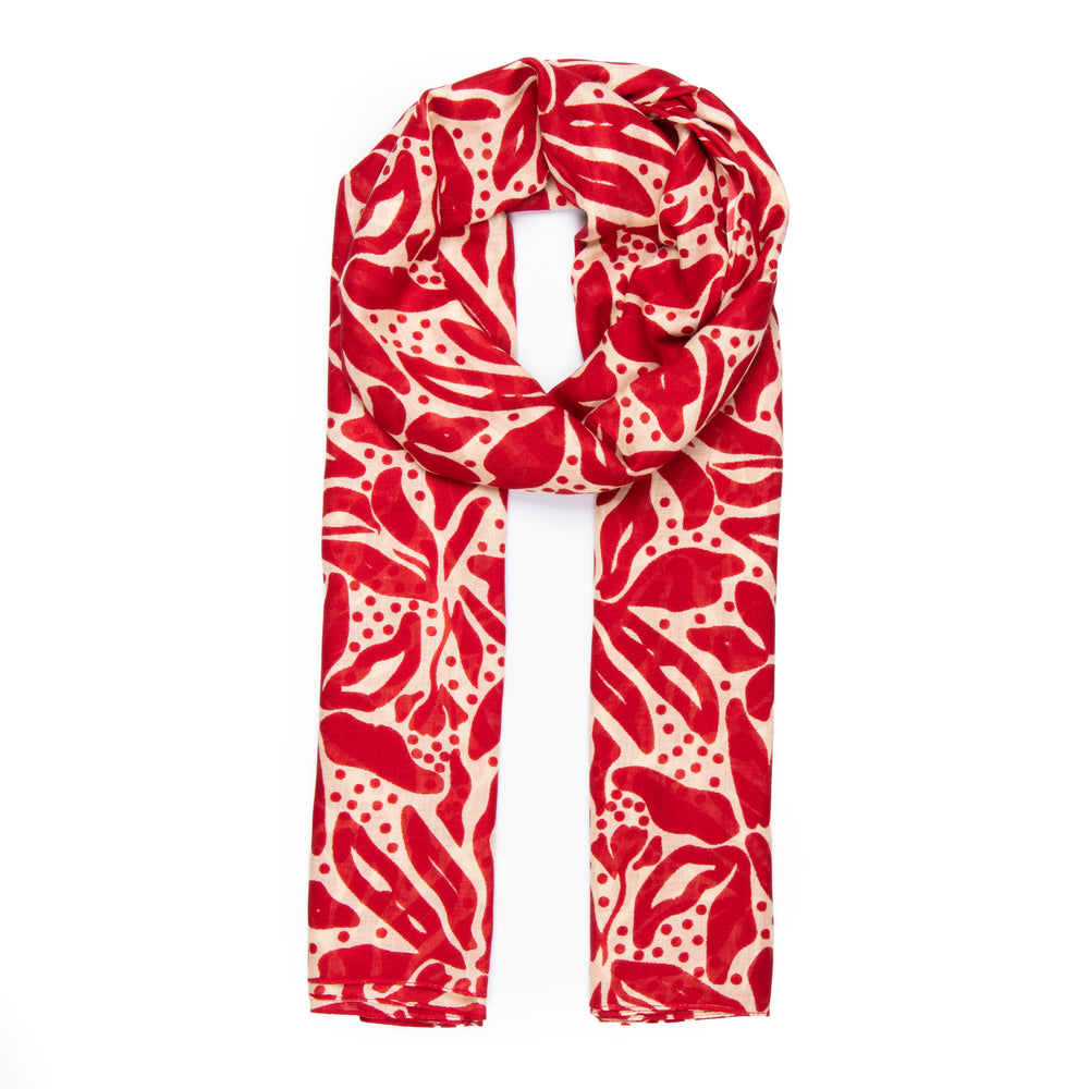 red and cream bold floral pattern lightweight scarf