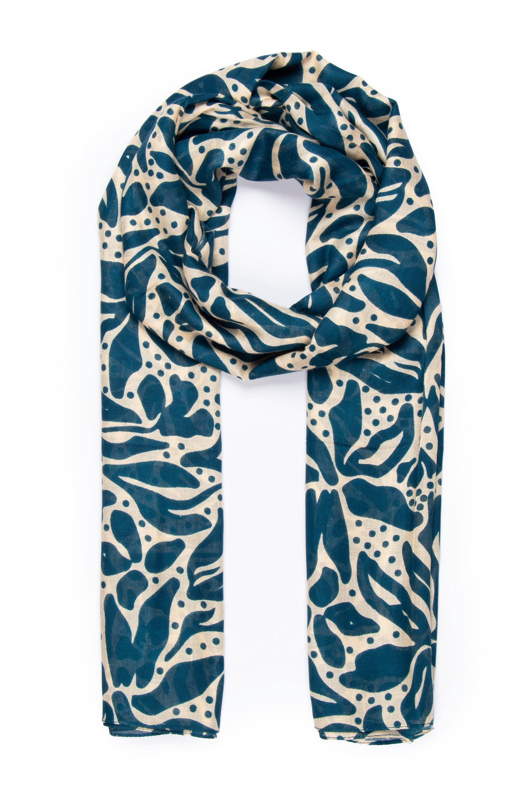 teal and cream bold floral pattern lightweight scarf