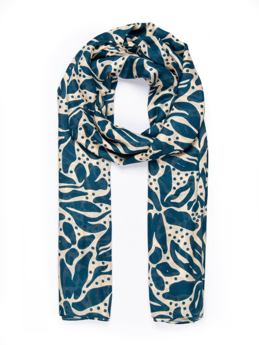 teal and cream bold floral pattern lightweight scarf