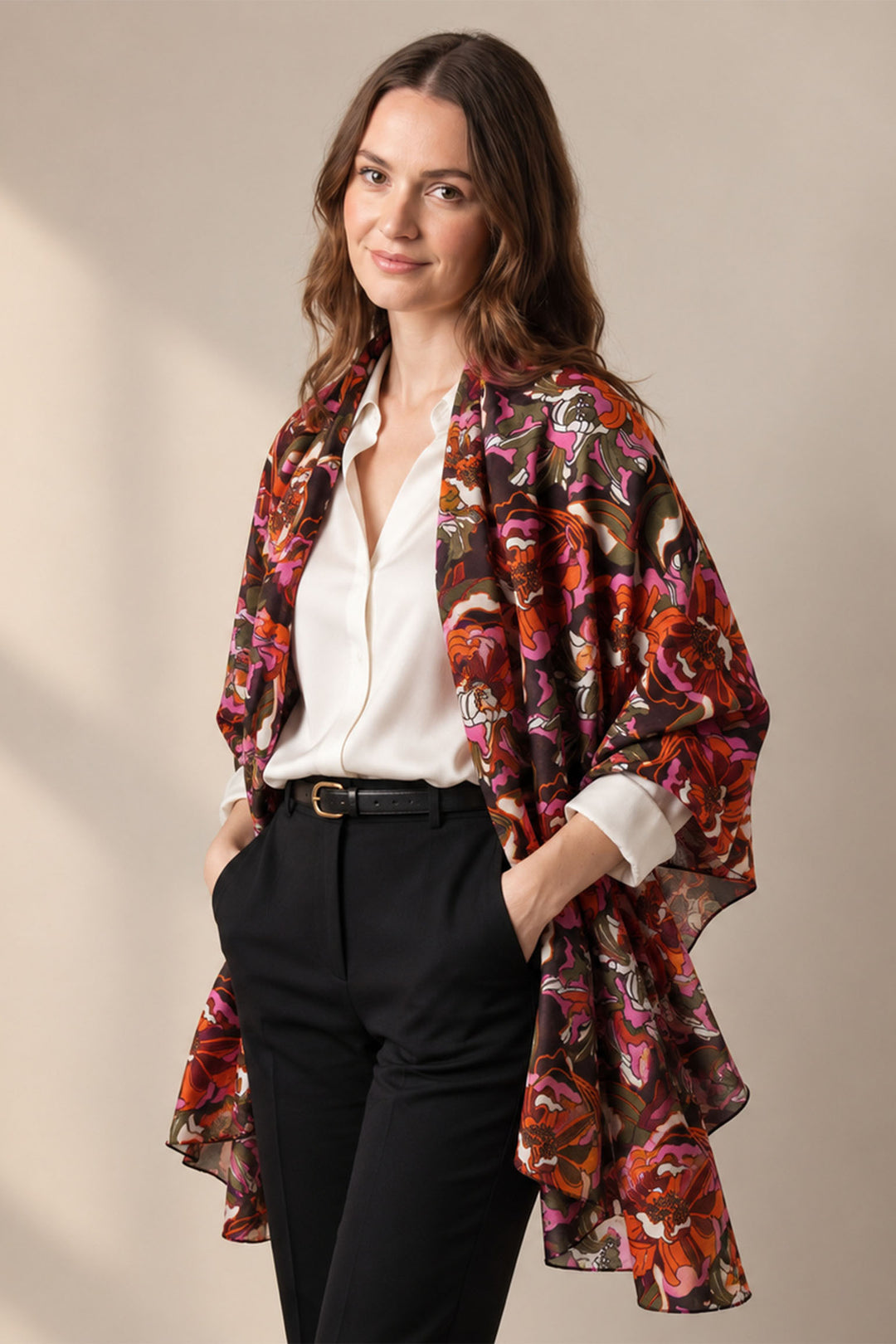 khaki/coral-floral-lightweight-scarf