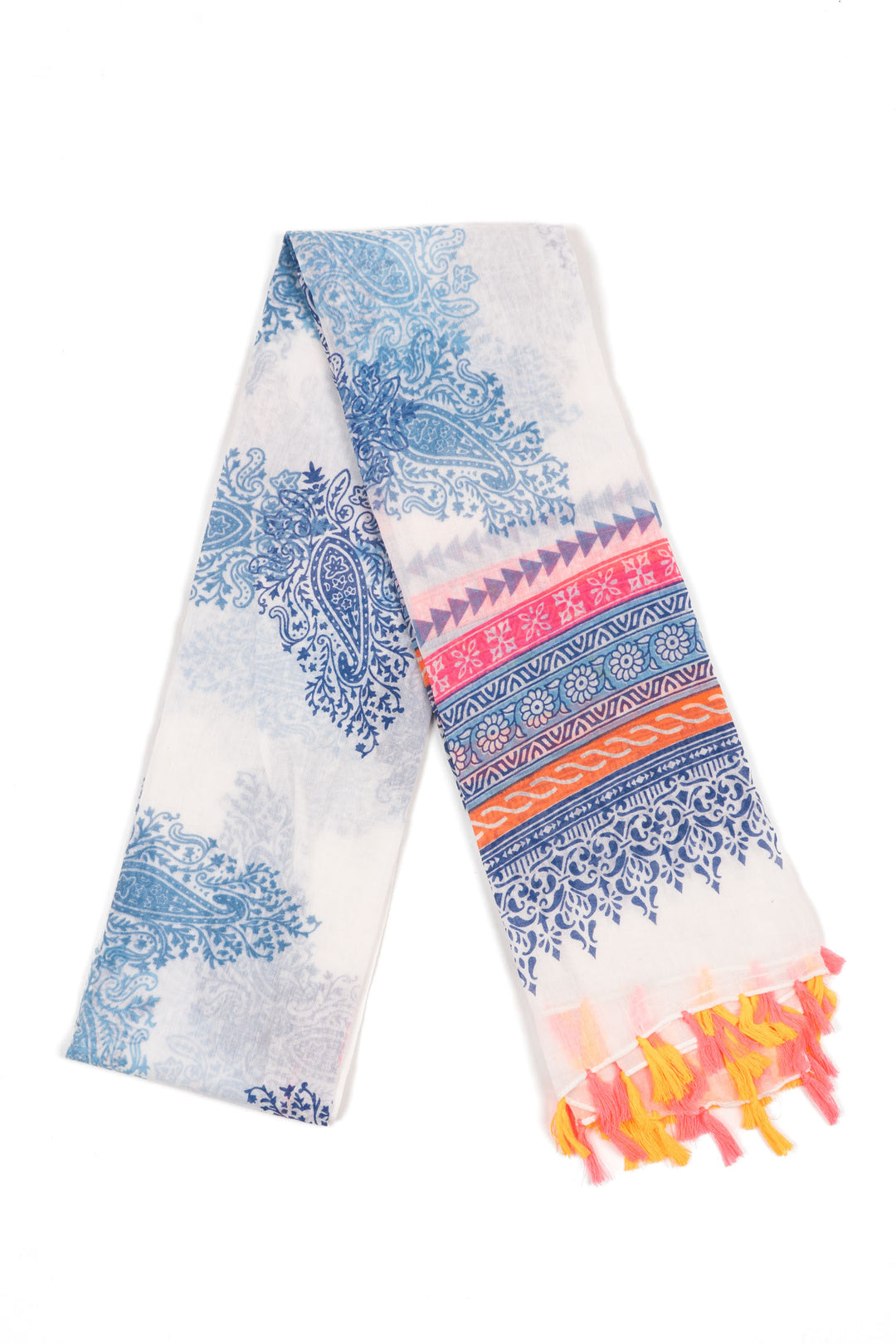 talia-lightweight-cotton-tassel-scarf-white-multi-floral-print-folded-colourful-tassels-trim