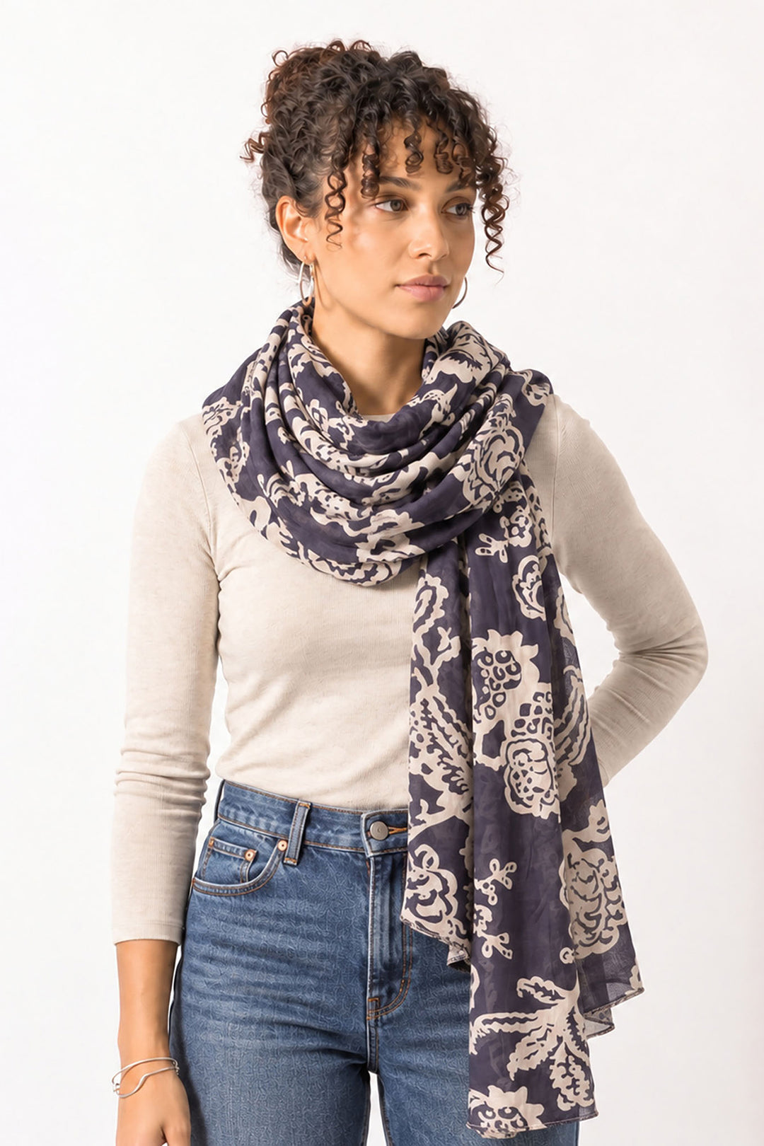 Bodhi-Lightweight-Cotton-Scarf-Navy-Blue-Floral-Print
