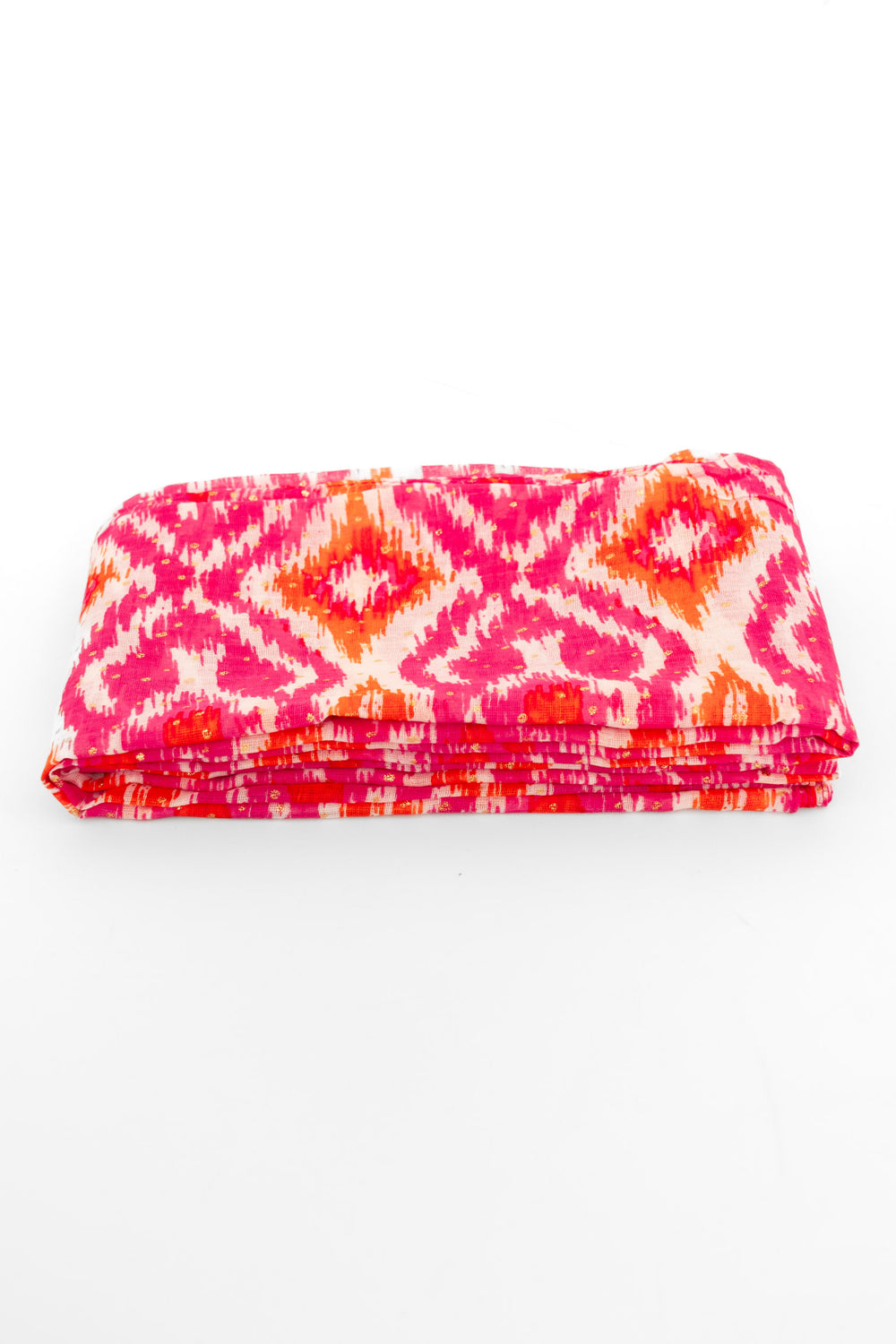 rani-lightweight-cotton-scarf-pink-orange-aztec-print-folded-thin-summerweight