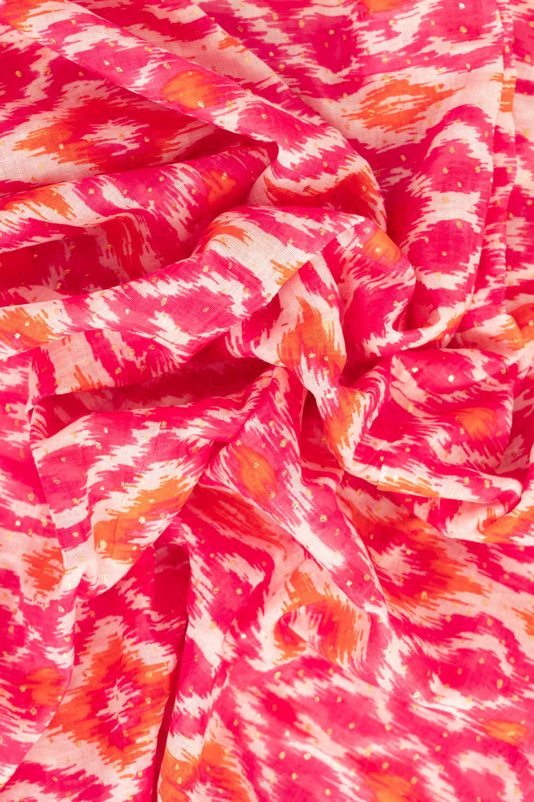 rani-lightweight-cotton-scarf-pink-orange-aztec-print-close-up-soft-fabric
