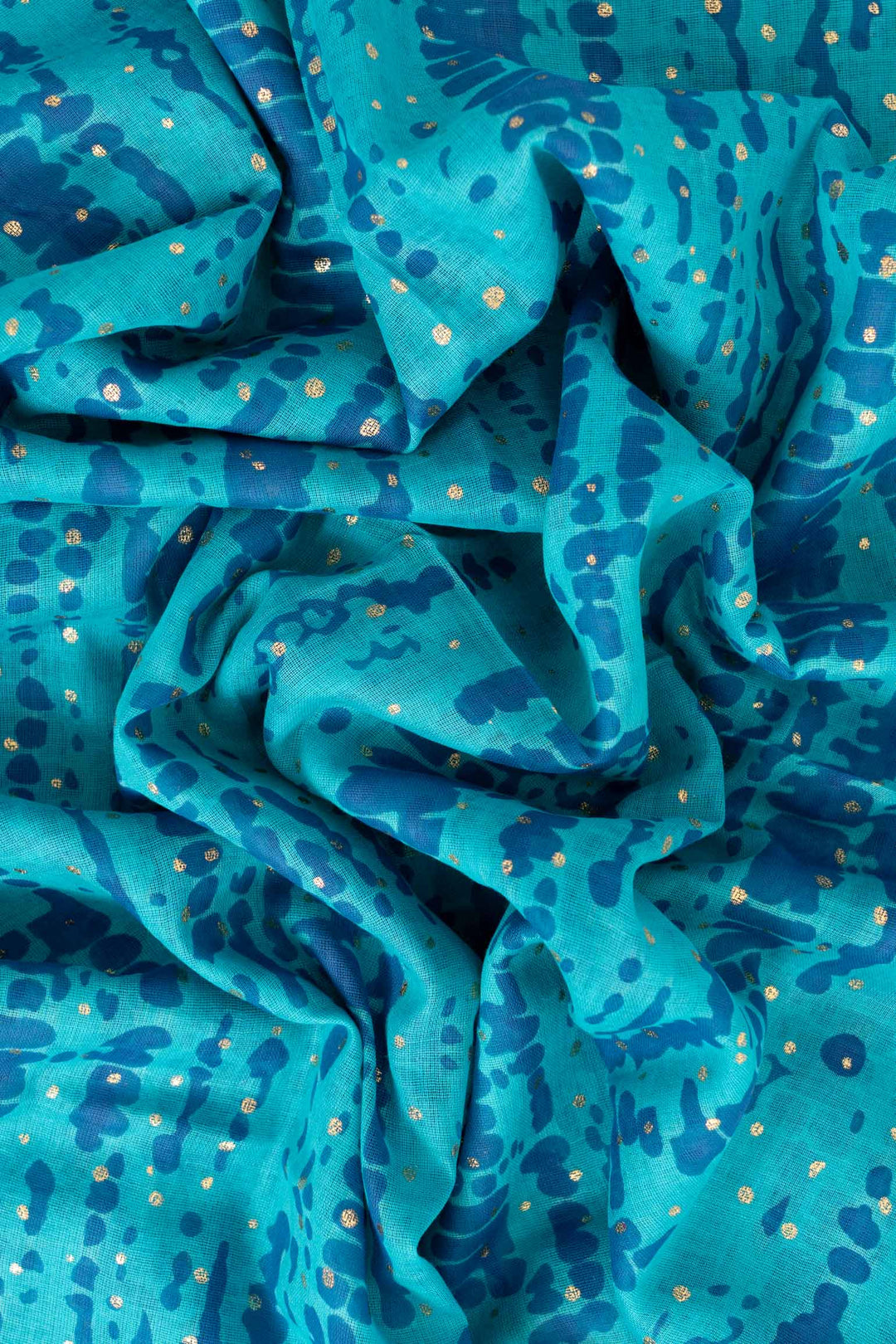 soraya-lightweight-cotton-scarf-blue-aqua-tie-dye-close-up-gold-foil-soft-material