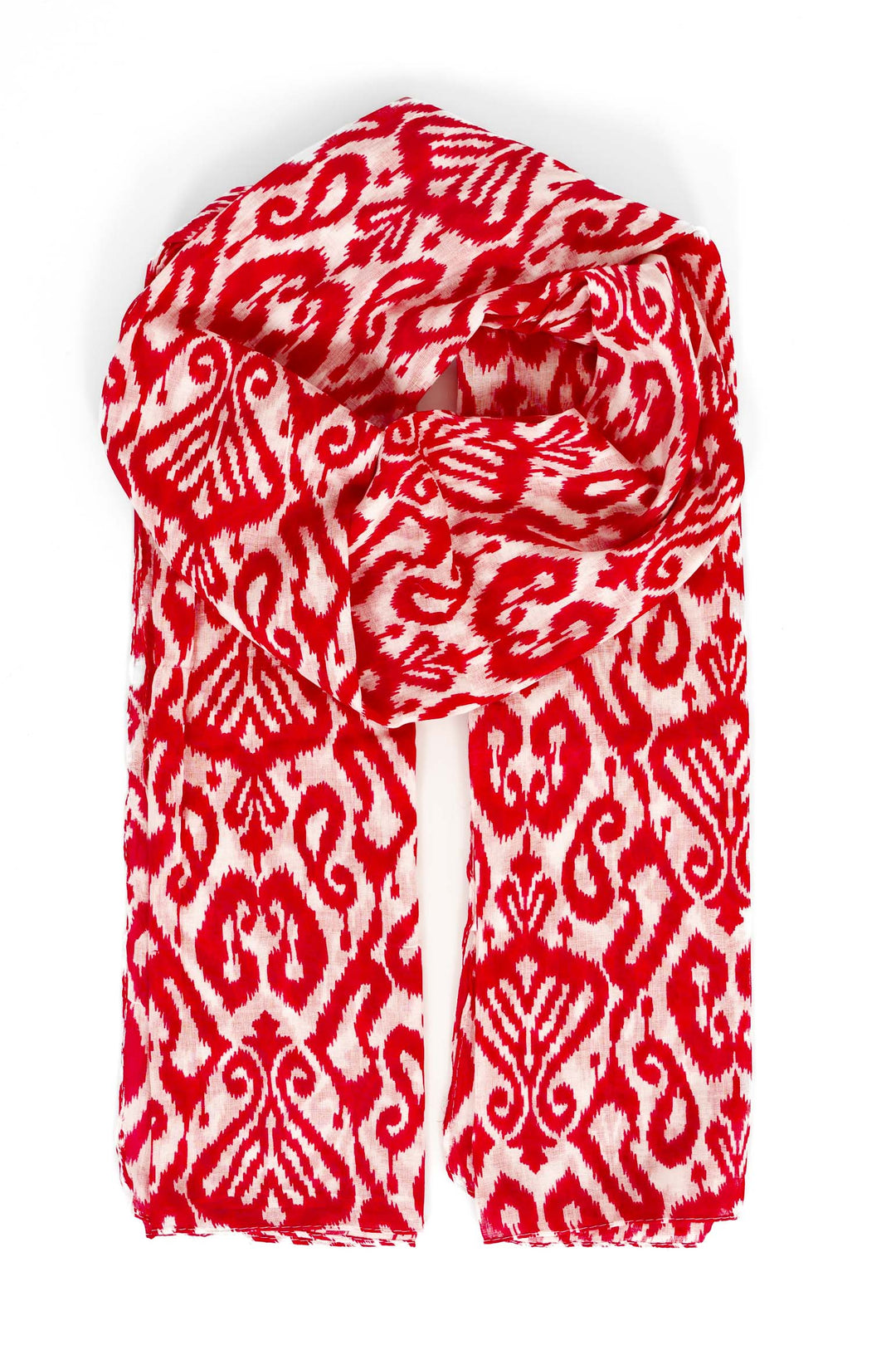 saffron-lightweight-cotton-scarf-red-damask-print-bold-pattern-white-background