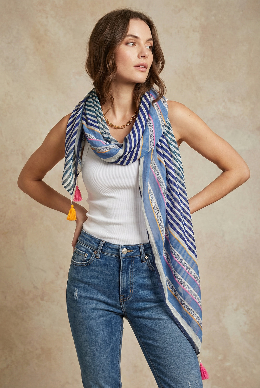 Blue-Striped-Cotton-Scarf