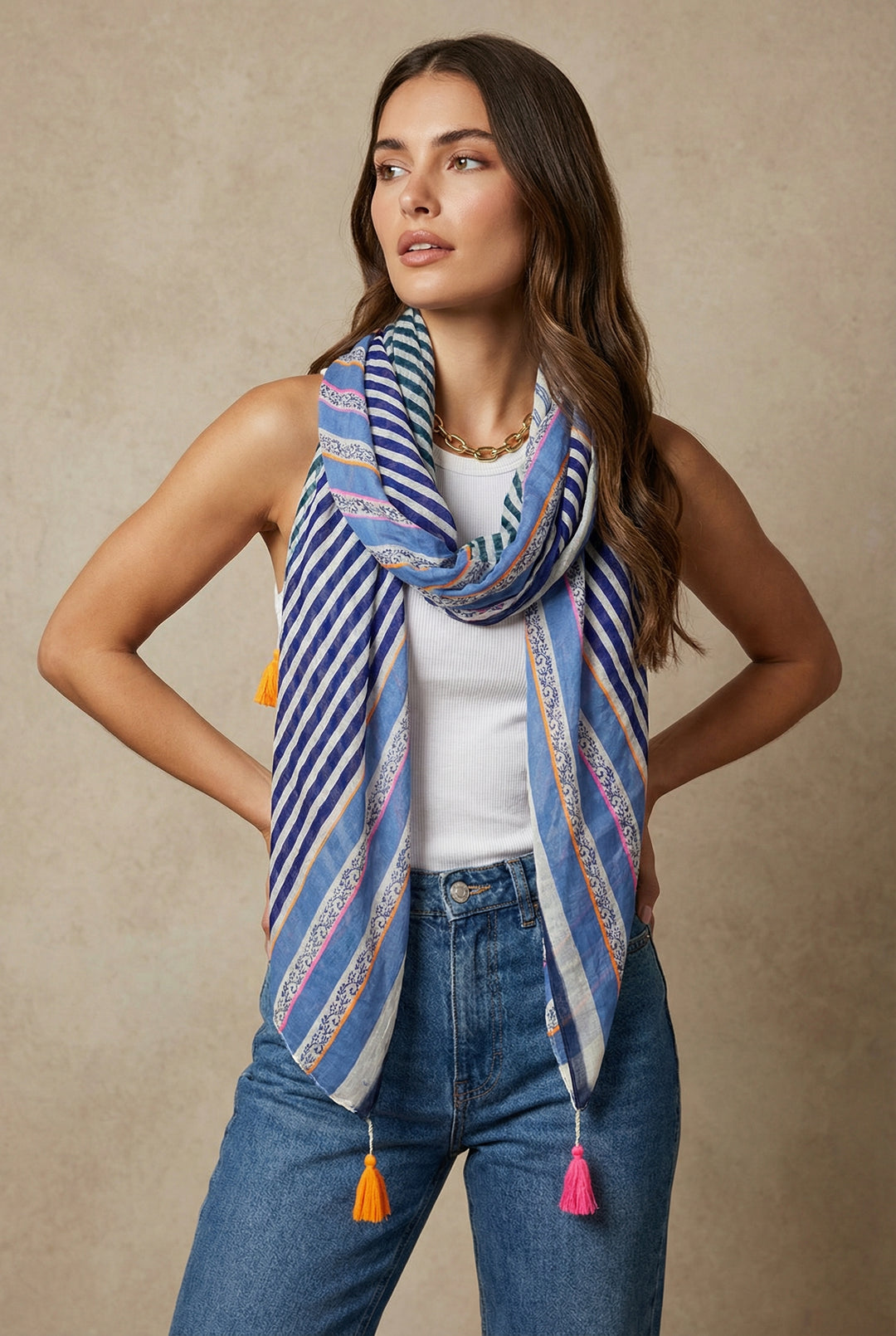 Blue-Striped-Cotton-Scarf