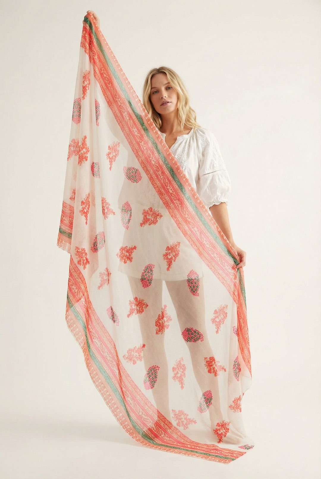 Paisley-and-leaf-print-scarf-cream-and-orange